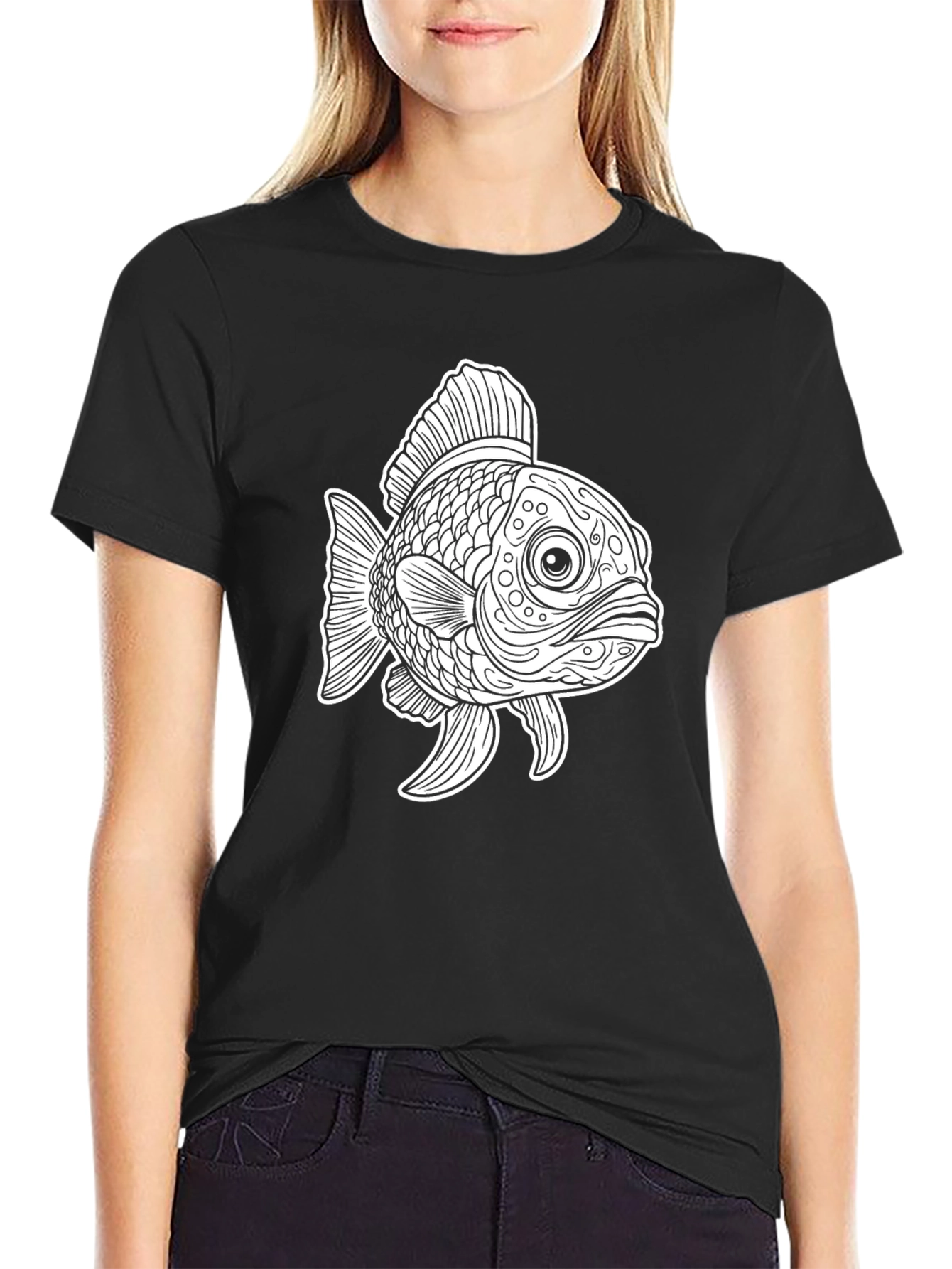 Black T-Shirt with Goldfish Graphic