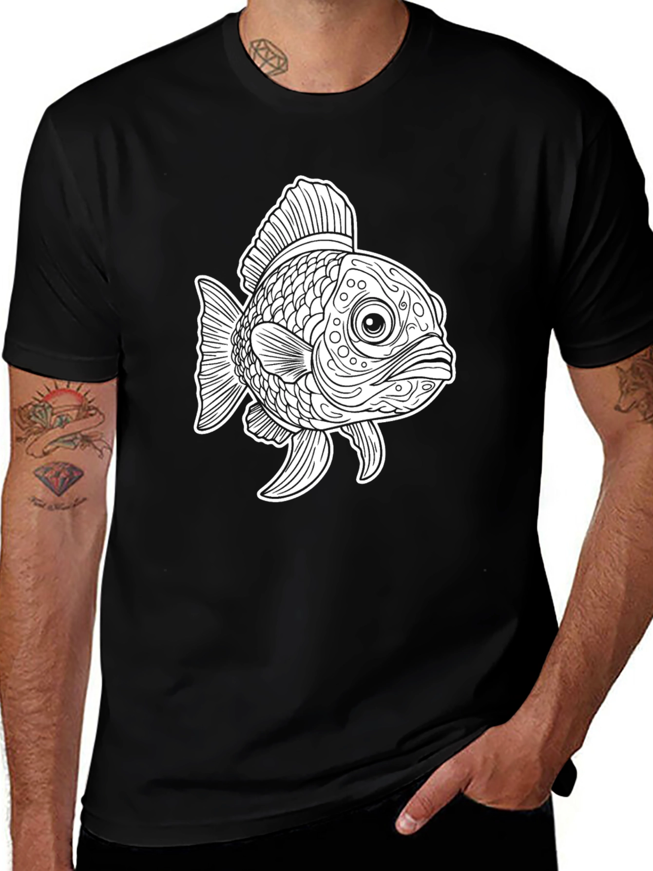 Black T-Shirt with Goldfish Graphic