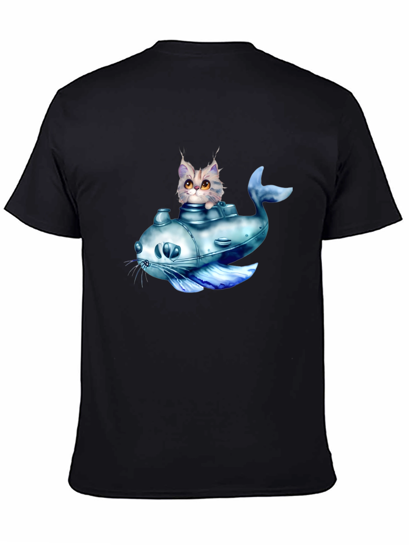 Cat Submarine Graphic T-Shirt - Black