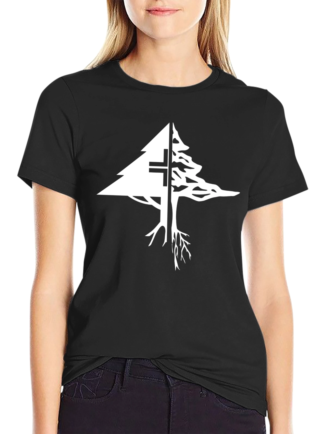 Tree Cross Graphic Tee - Black Cotton Blend T-Shirt