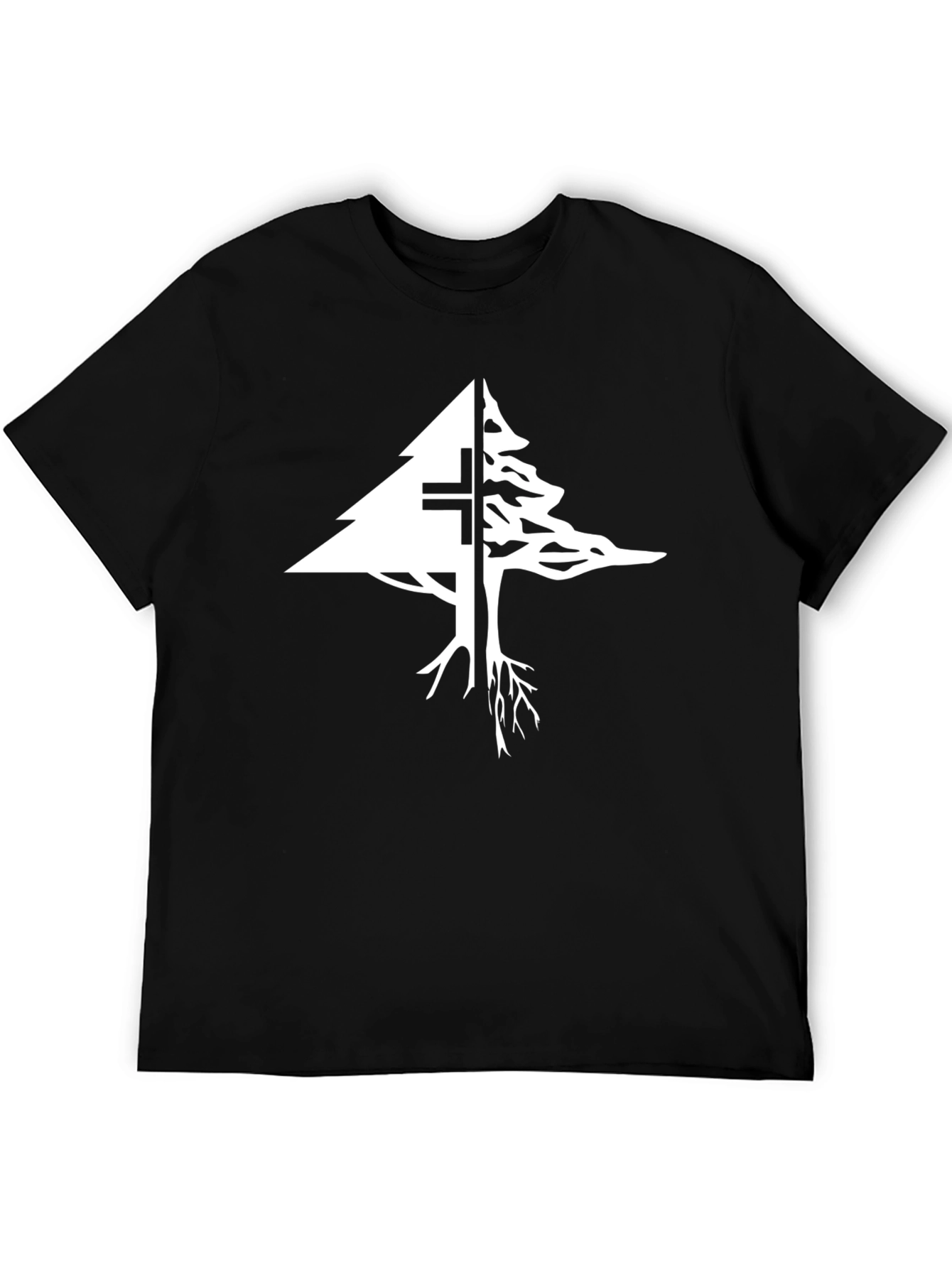 Tree Cross Graphic Tee - Black Cotton Blend T-Shirt