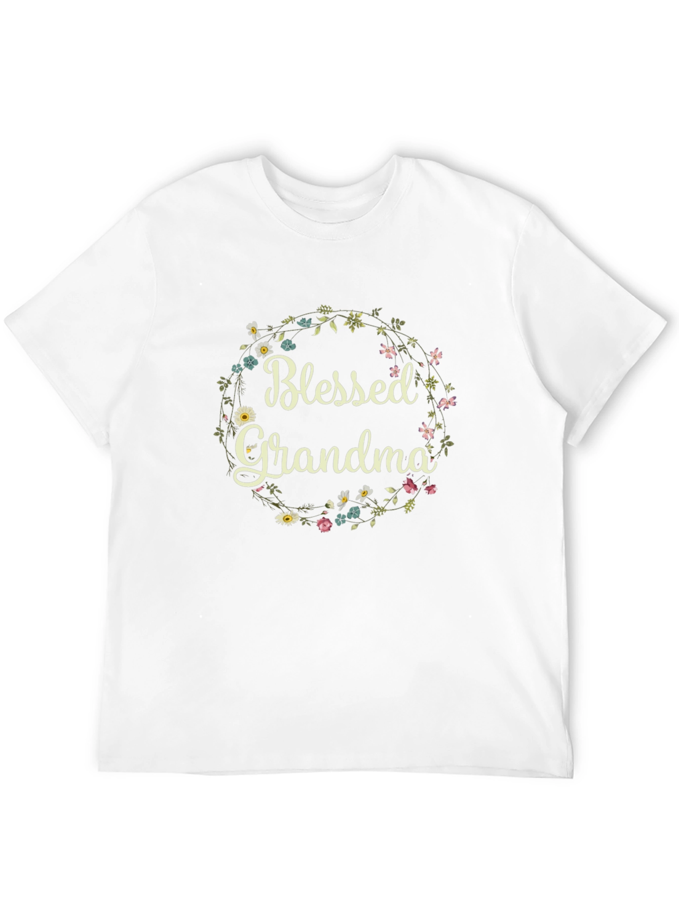 Blessed Grandma Floral Wreath Graphic T-Shirt