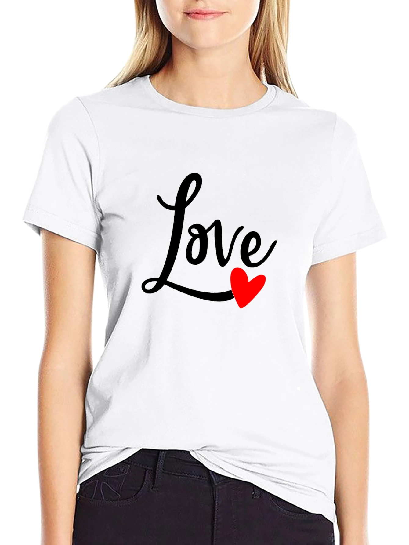 Love Heart Graphic Black T-Shirt