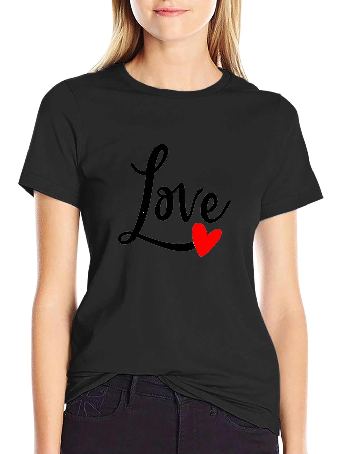 Love Heart Graphic Black T-Shirt