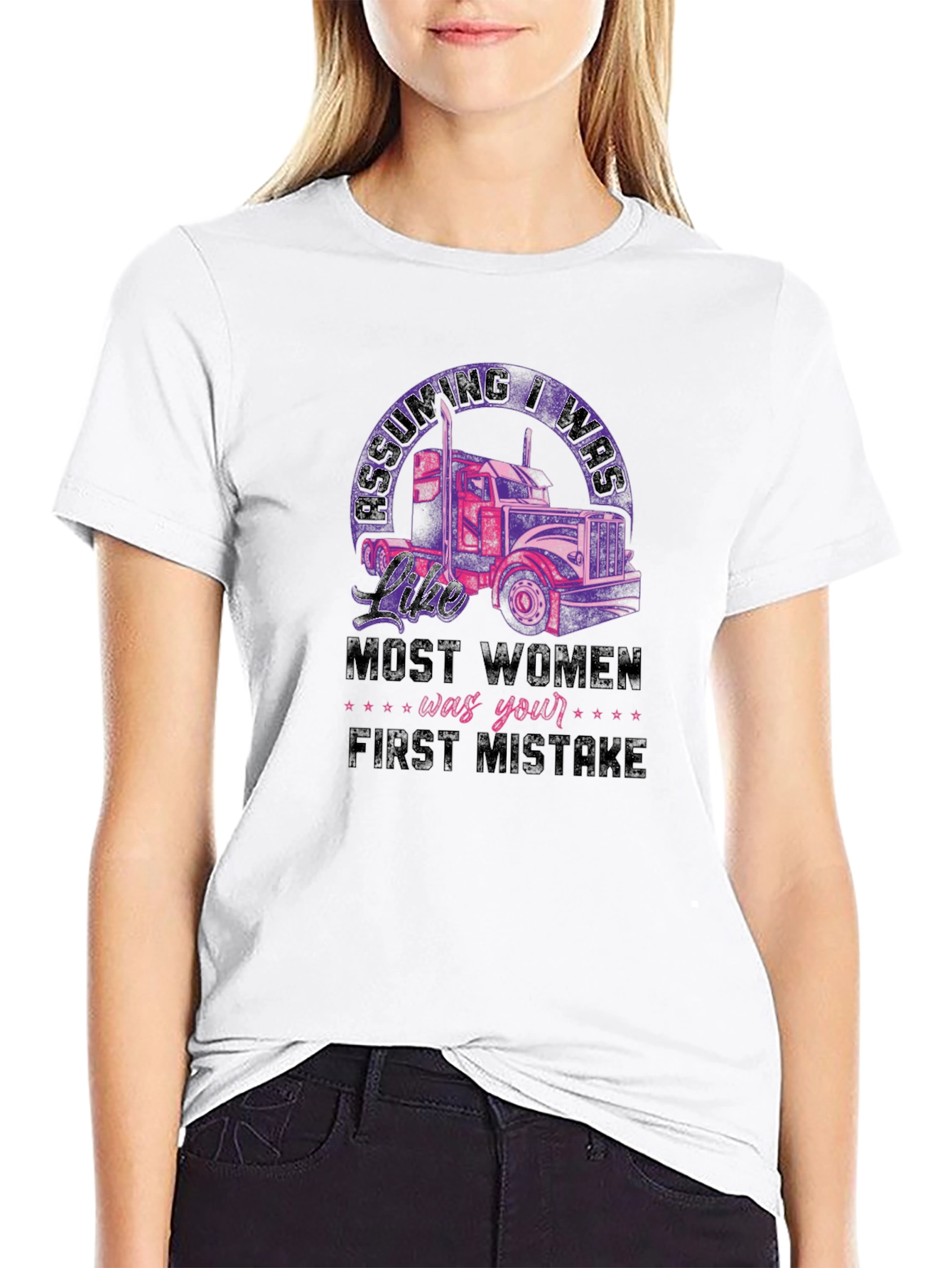 Trucker Woman Black T-Shirt First Mistake