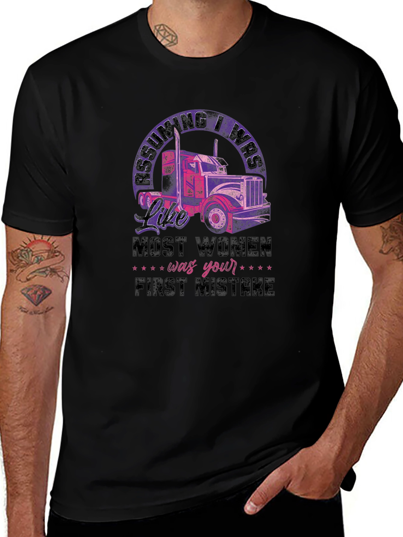 Trucker Woman Black T-Shirt First Mistake