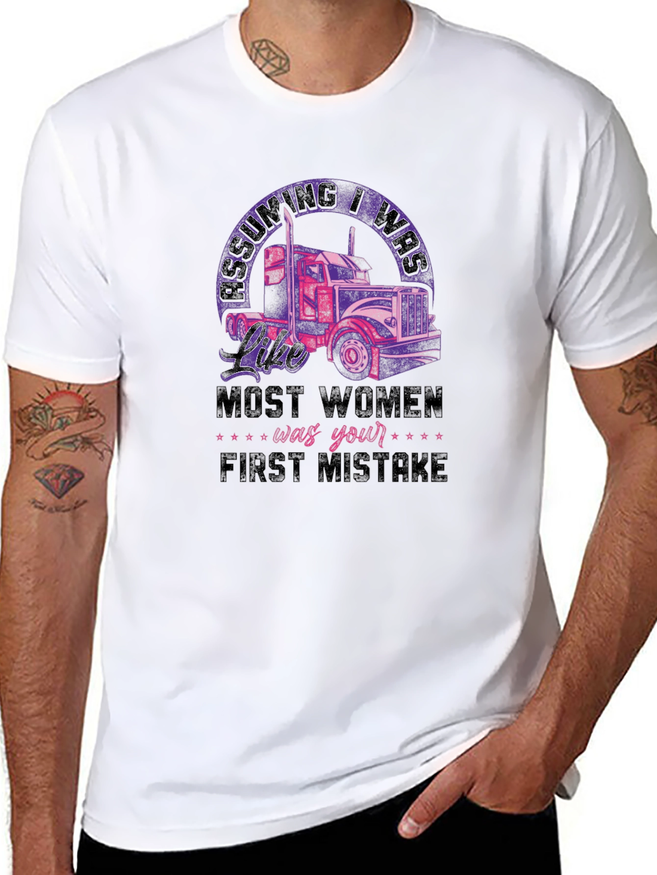 Trucker Woman Black T-Shirt First Mistake