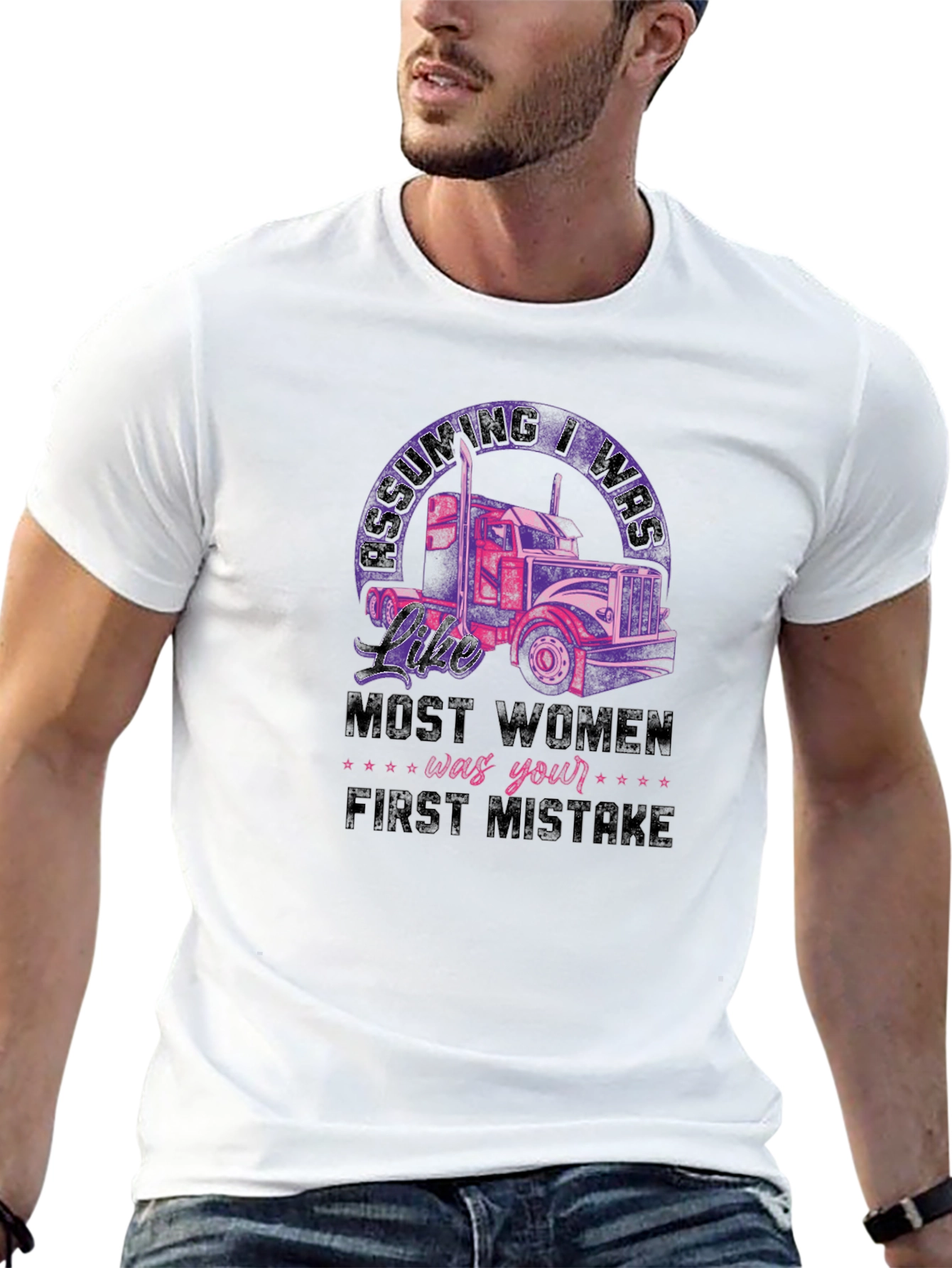 Trucker Woman Black T-Shirt First Mistake