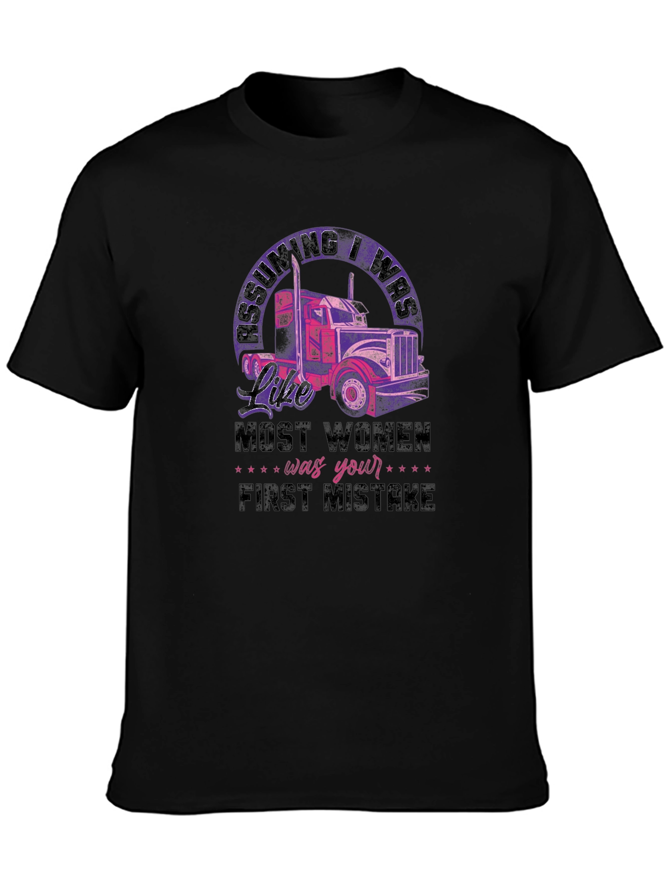 Trucker Woman Black T-Shirt First Mistake