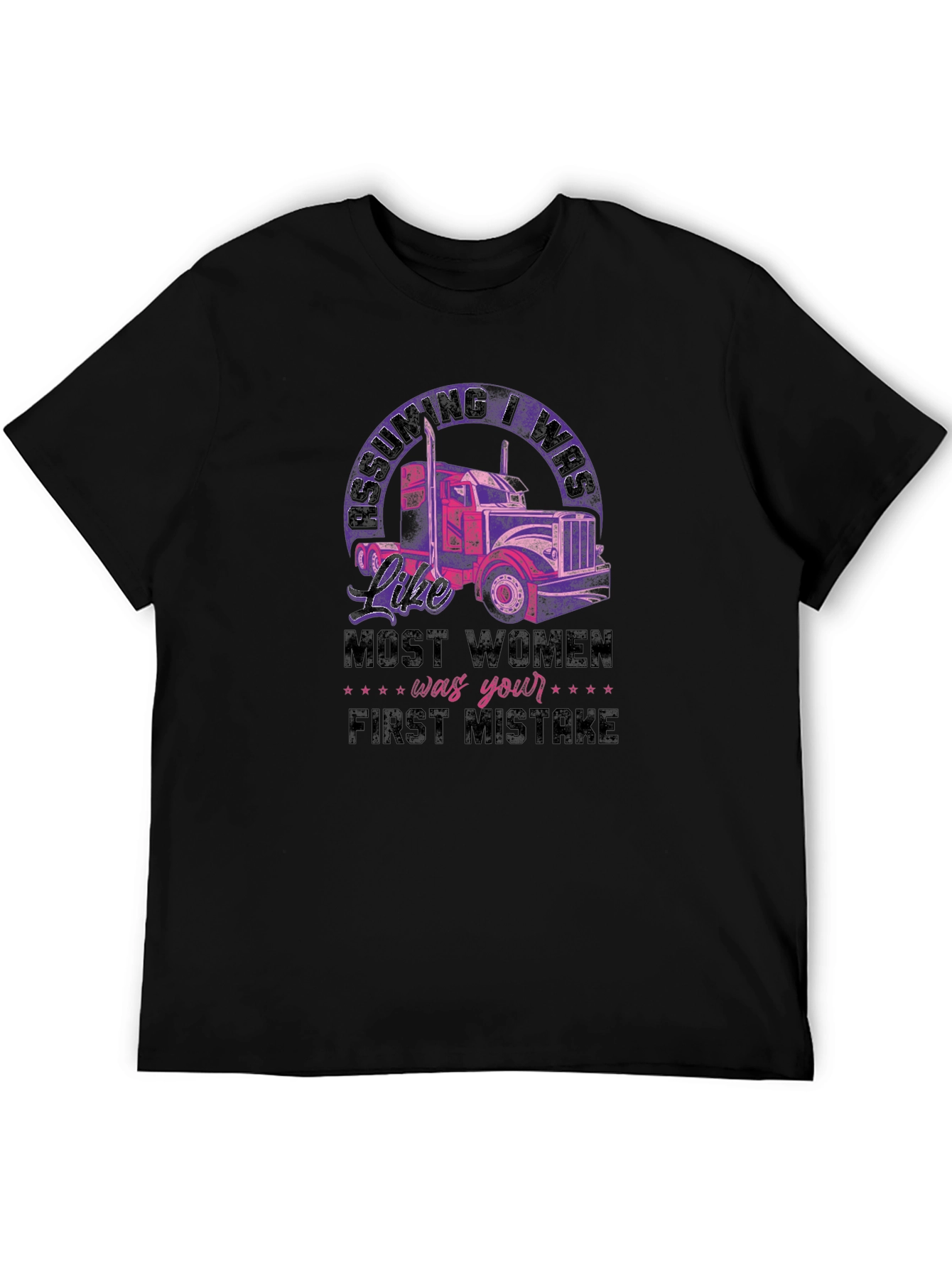 Trucker Woman Black T-Shirt First Mistake