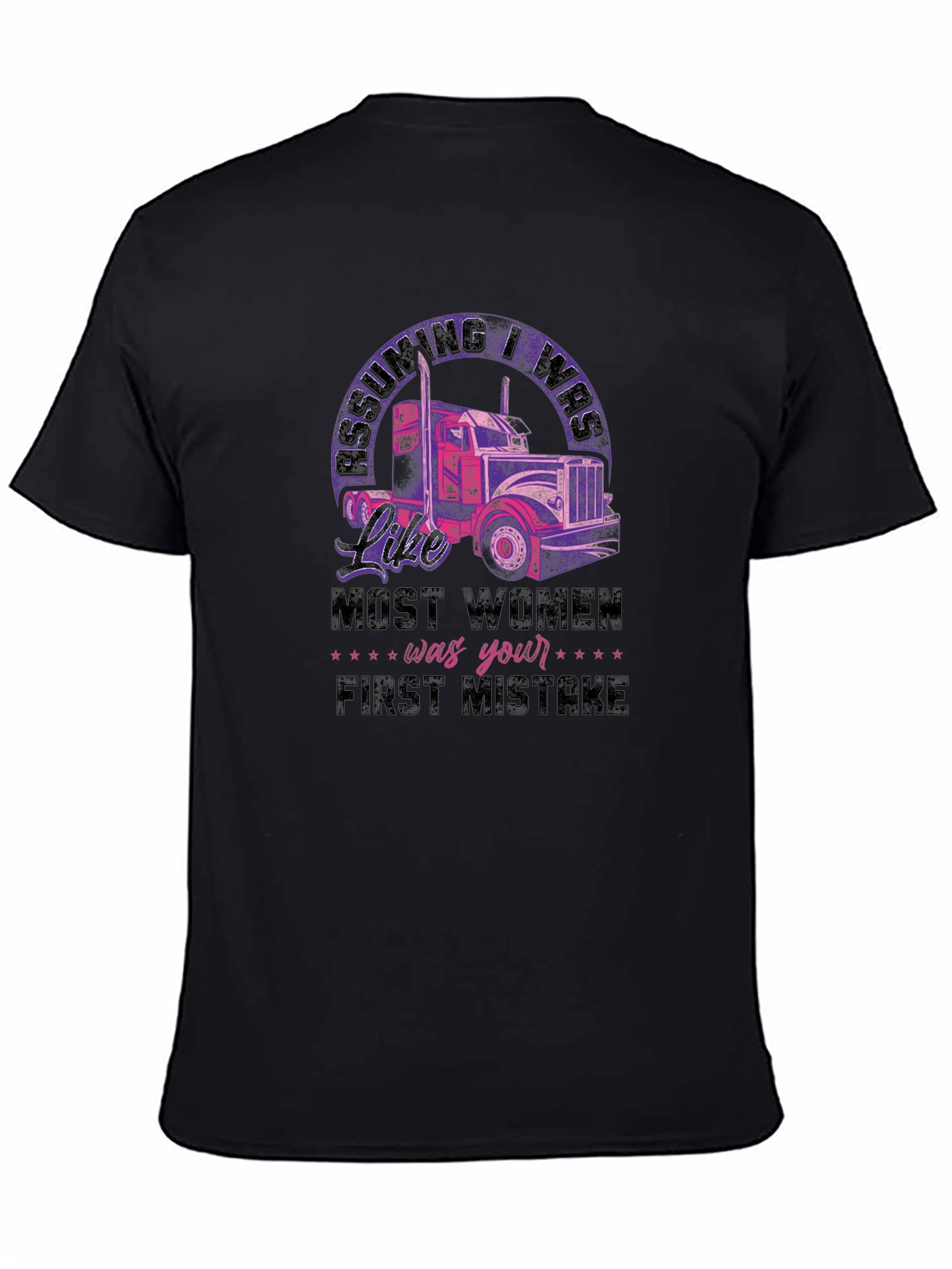 Trucker Woman Black T-Shirt First Mistake