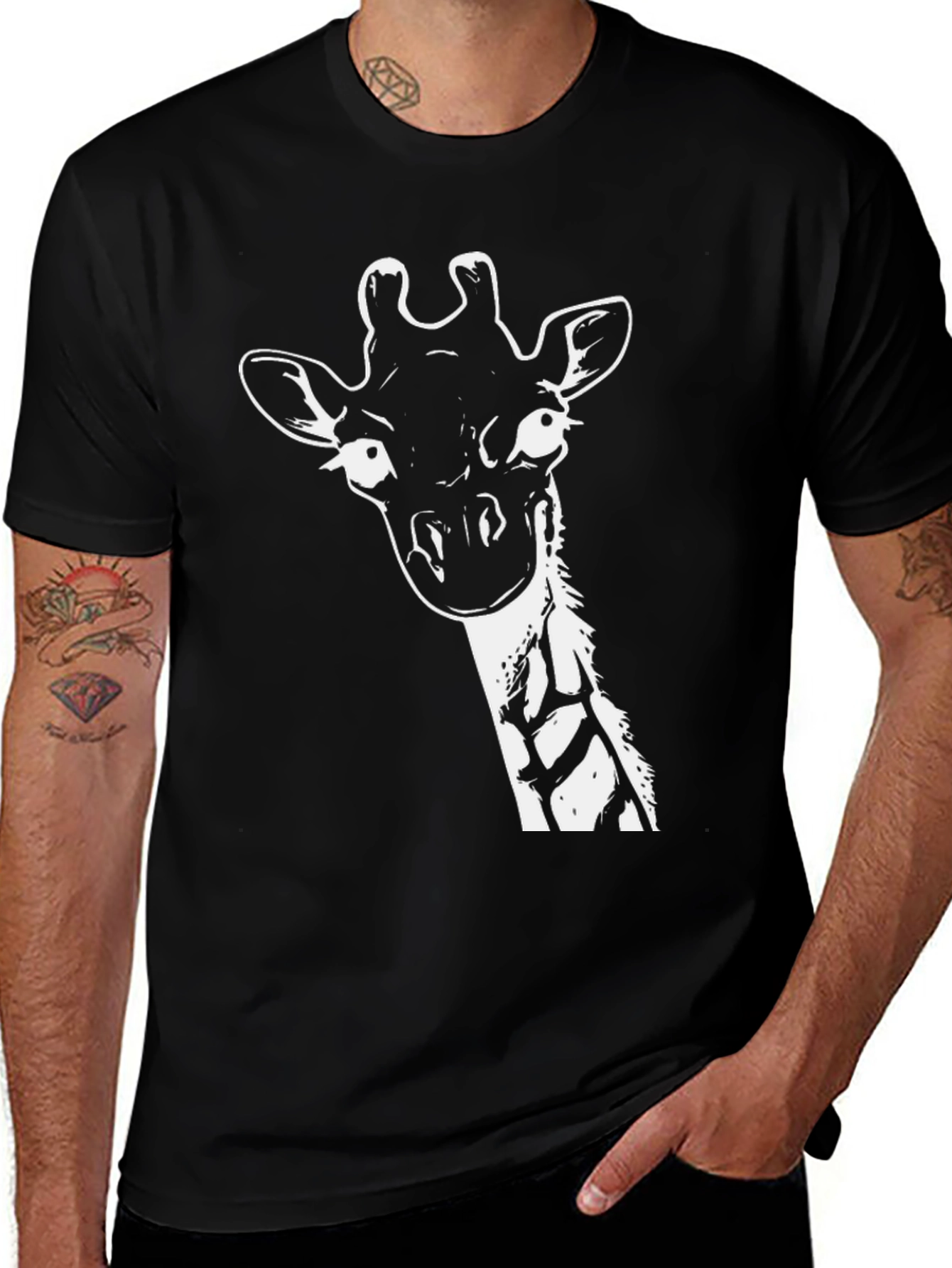Giraffe Graphic Tee - Black Cotton Blend T-Shirt