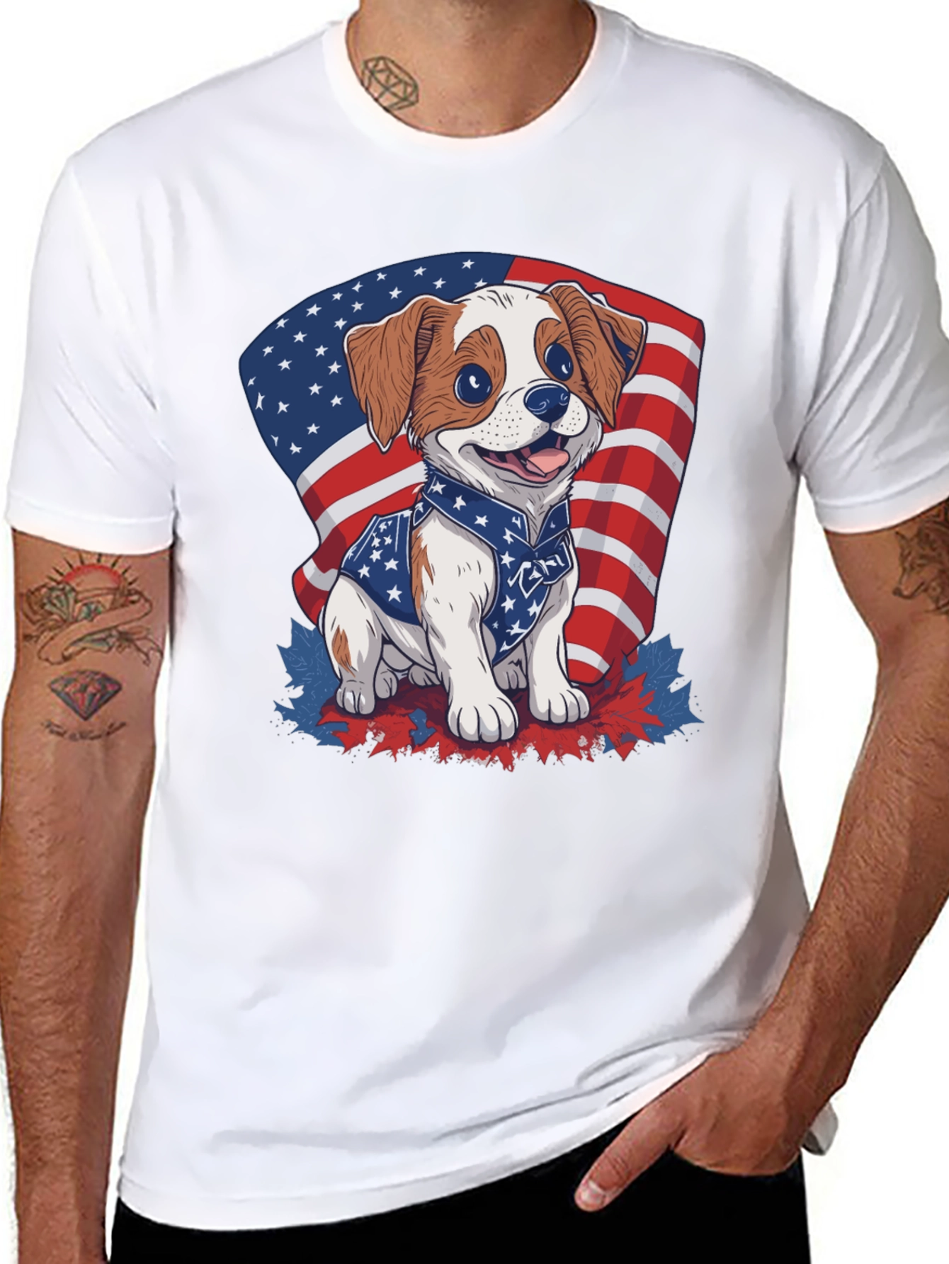 Patriotic Puppy T-Shirt: American Flag Dog Design