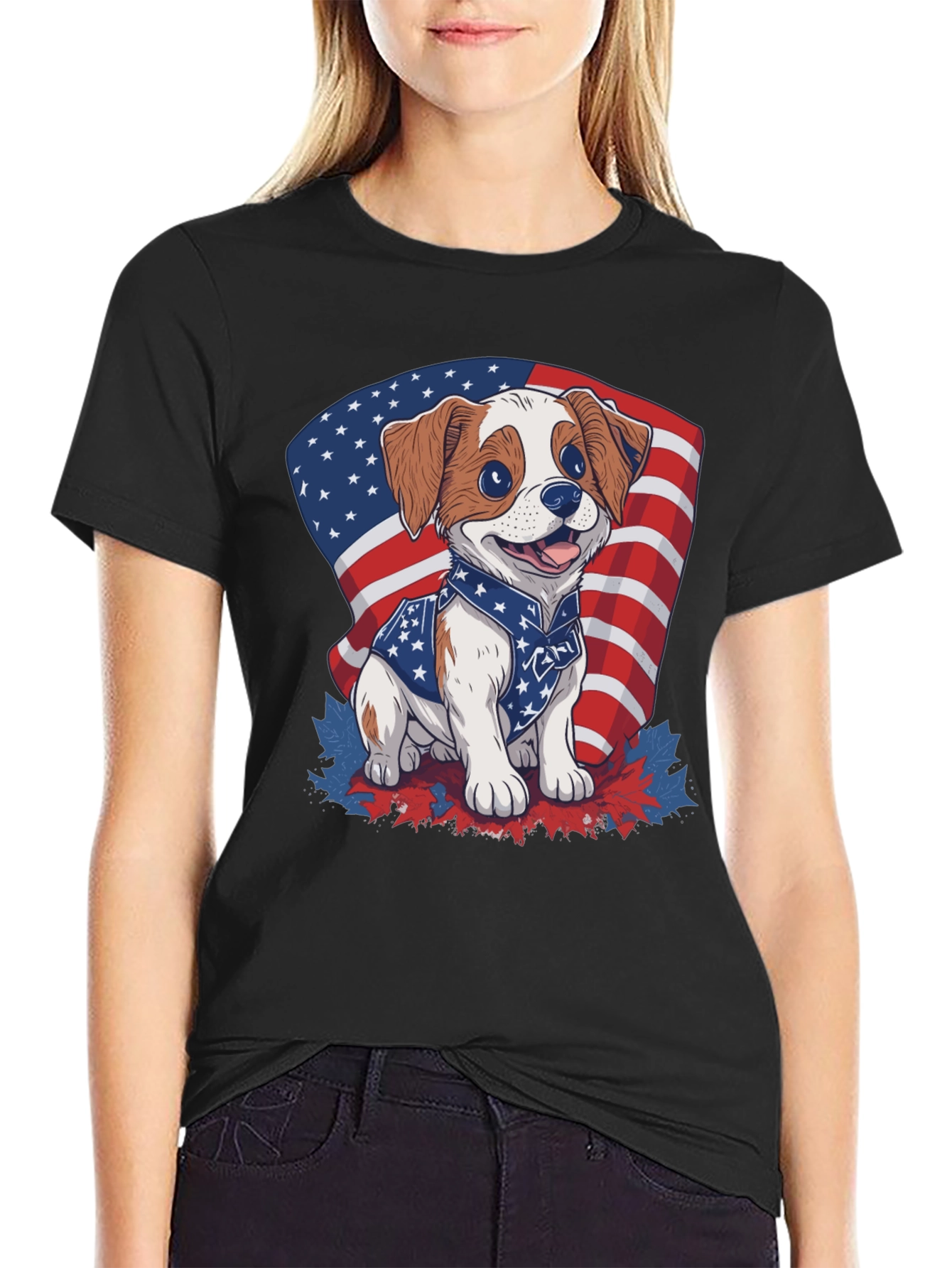 Patriotic Puppy T-Shirt: American Flag Dog Design
