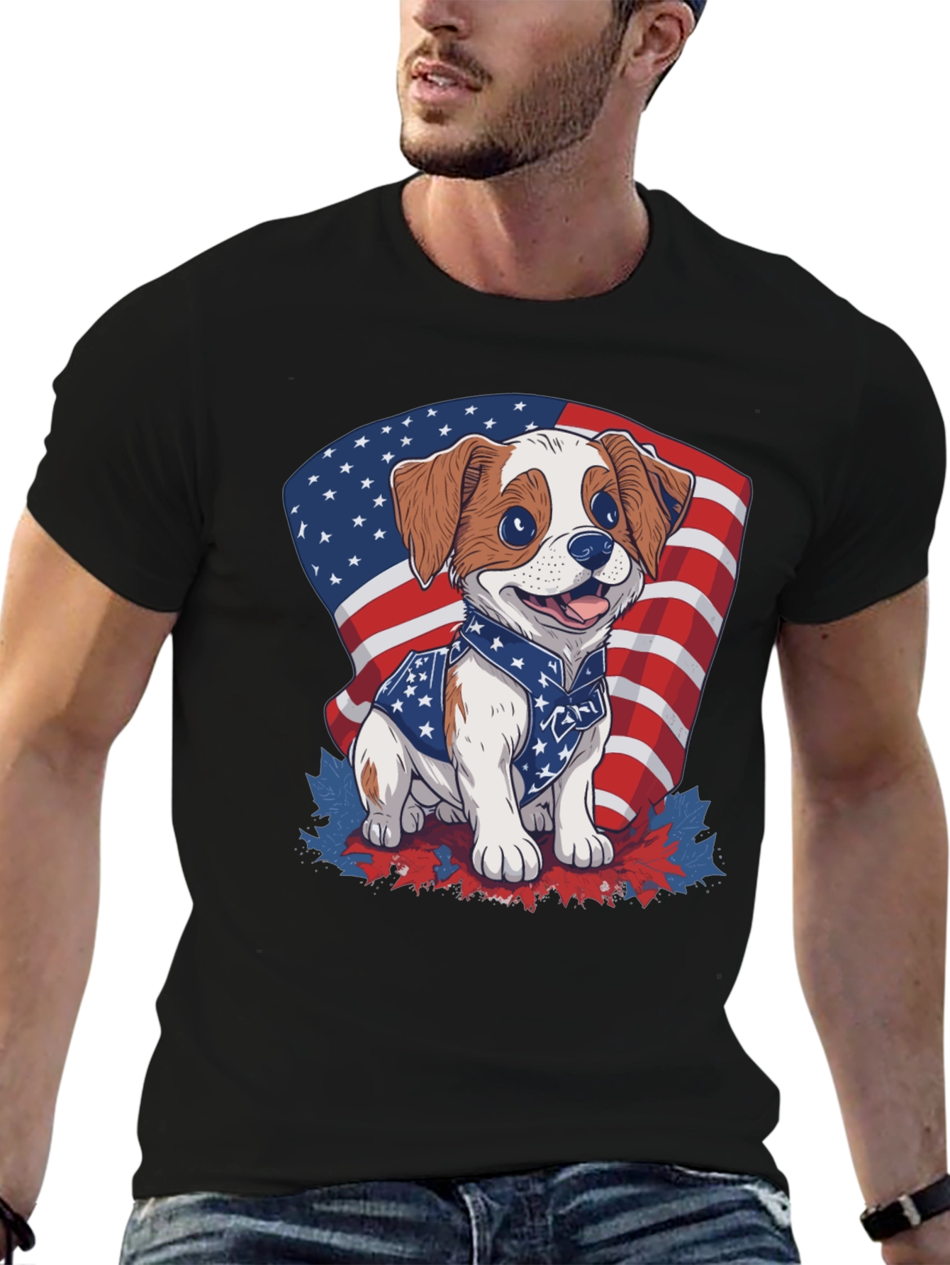 Patriotic Puppy T-Shirt: American Flag Dog Design