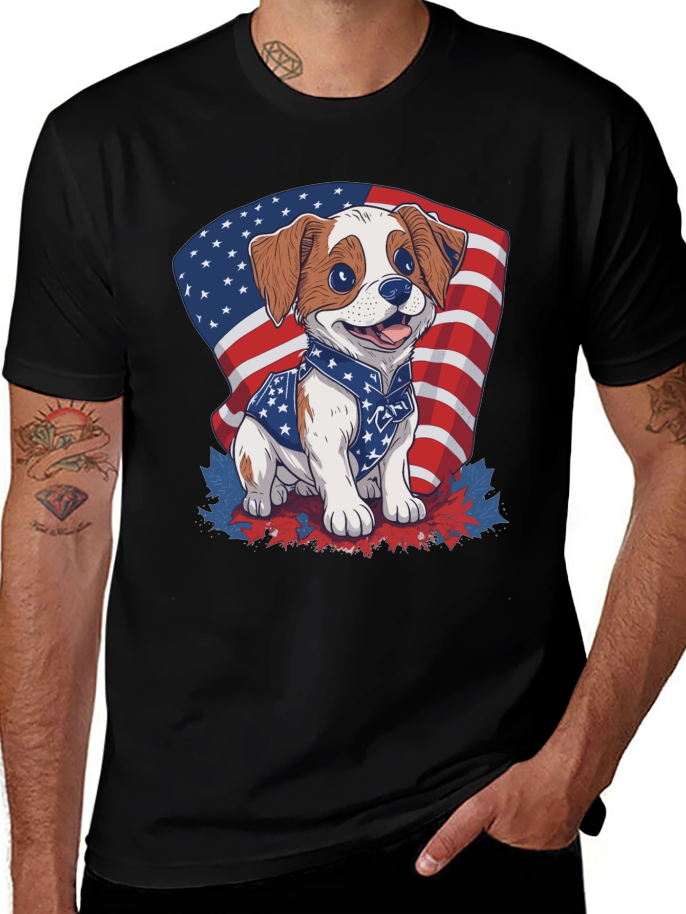Patriotic Puppy T-Shirt: American Flag Dog Design