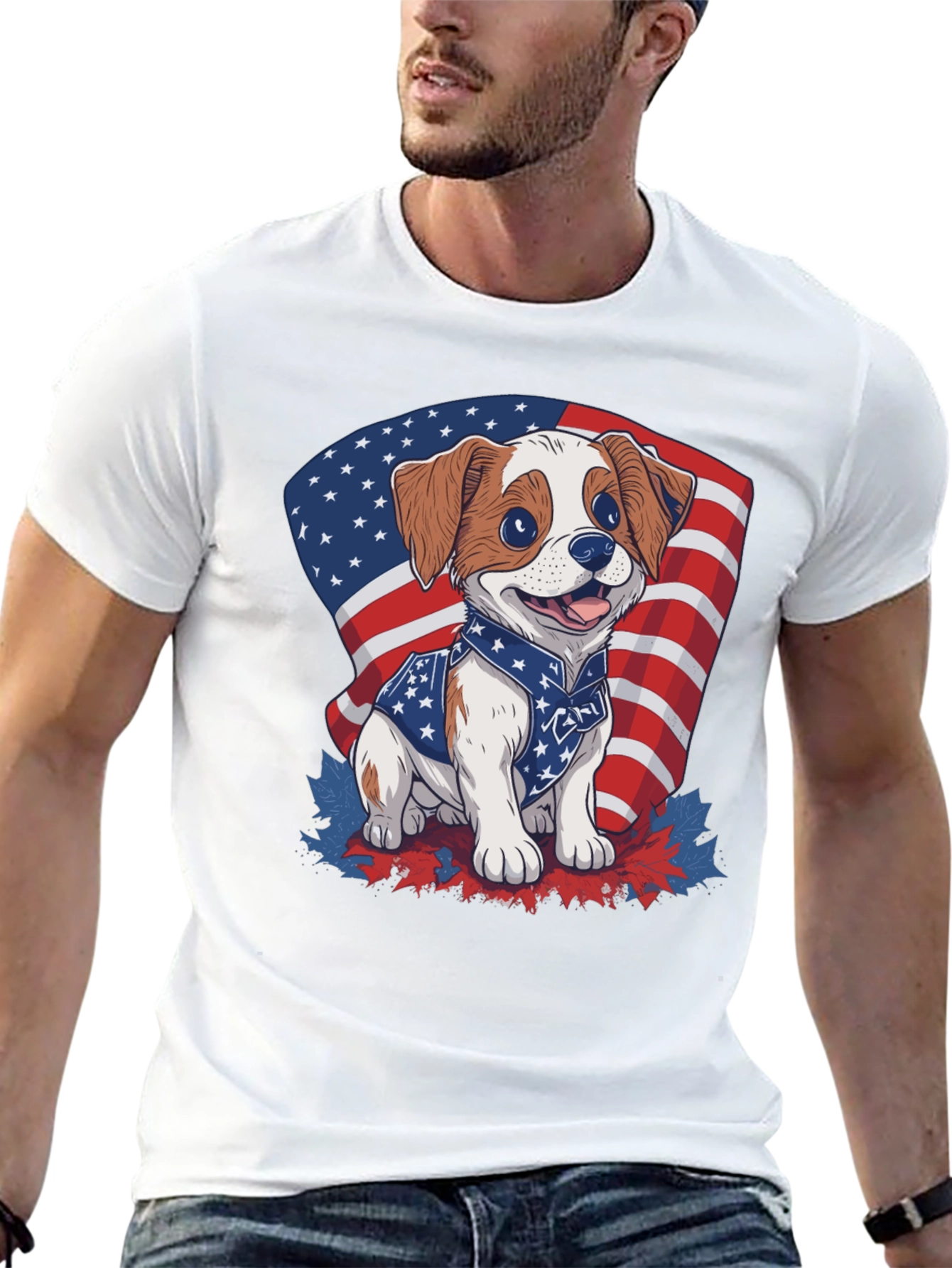 Patriotic Puppy T-Shirt: American Flag Dog Design