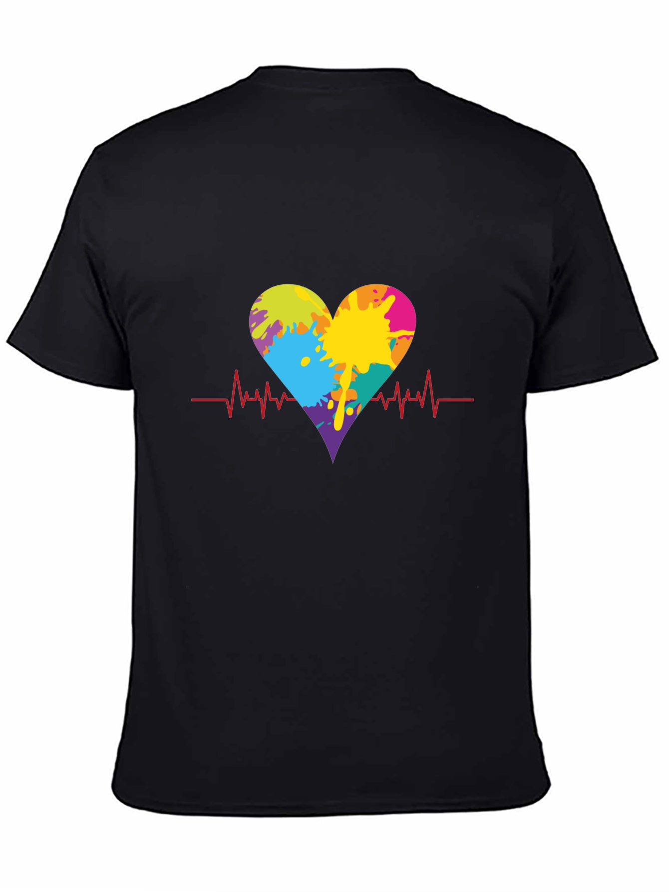 Heartbeat Paint Splatter Graphic Tee - Black