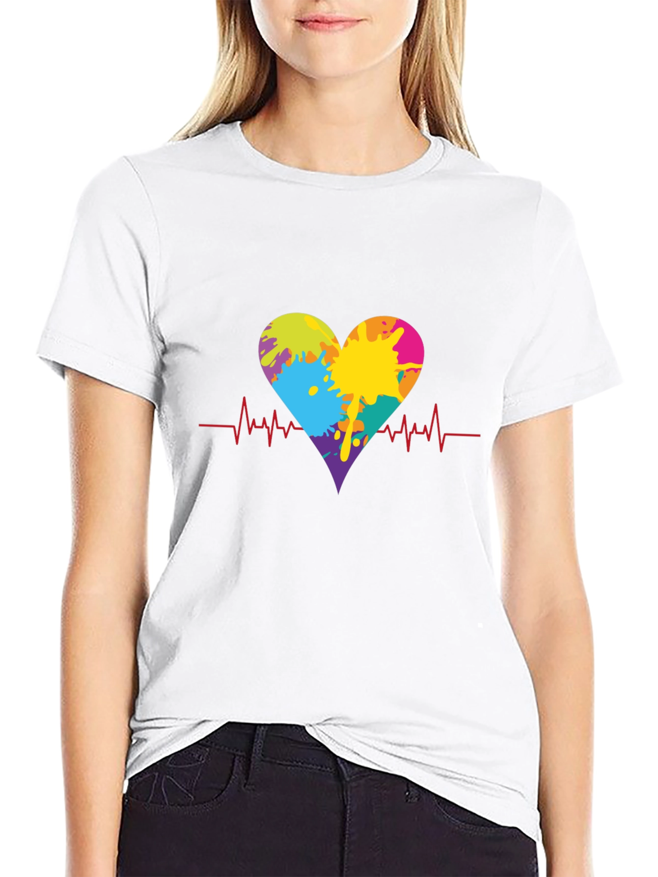 Heartbeat Paint Splatter Graphic Tee - Black