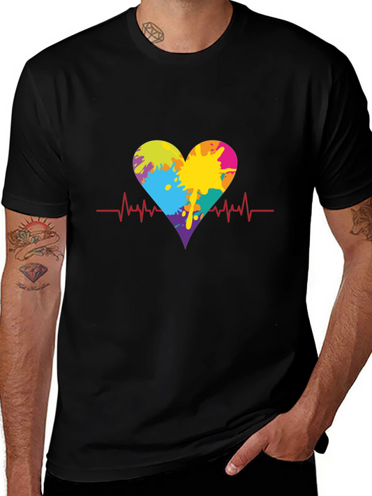 Heartbeat Paint Splatter Graphic Tee - Black