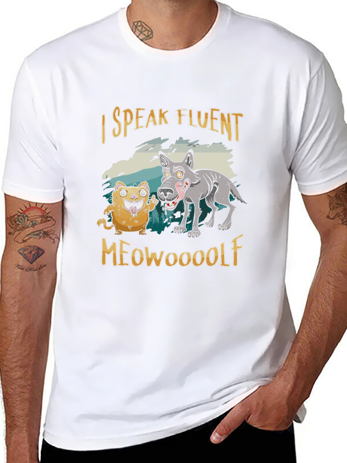 I Speak Fluent Meowooolf Funny Novelty T-Shirt