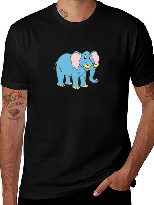 Cartoon Elephant Graphic Black T-Shirt