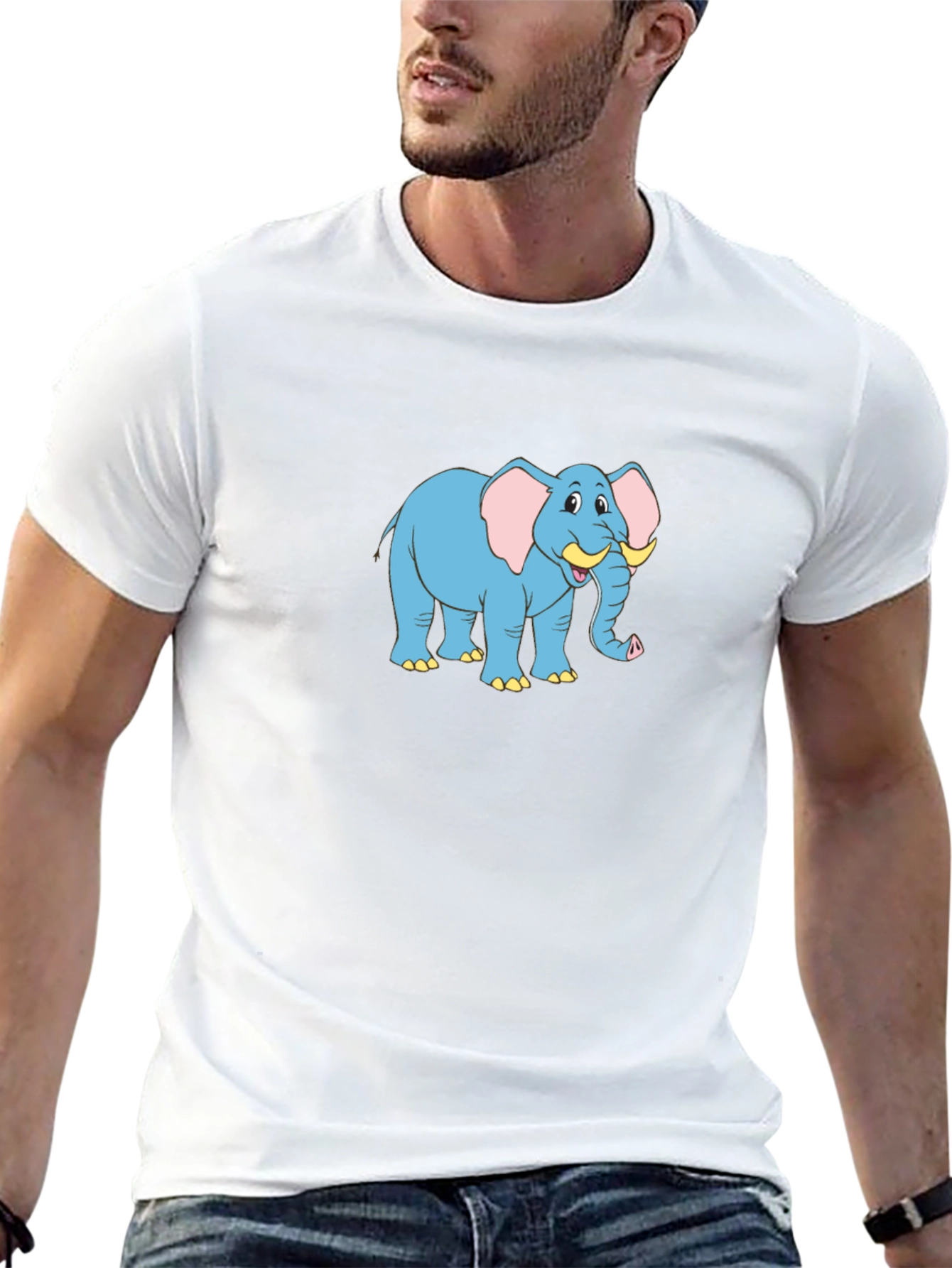 Cartoon Elephant Graphic Black T-Shirt