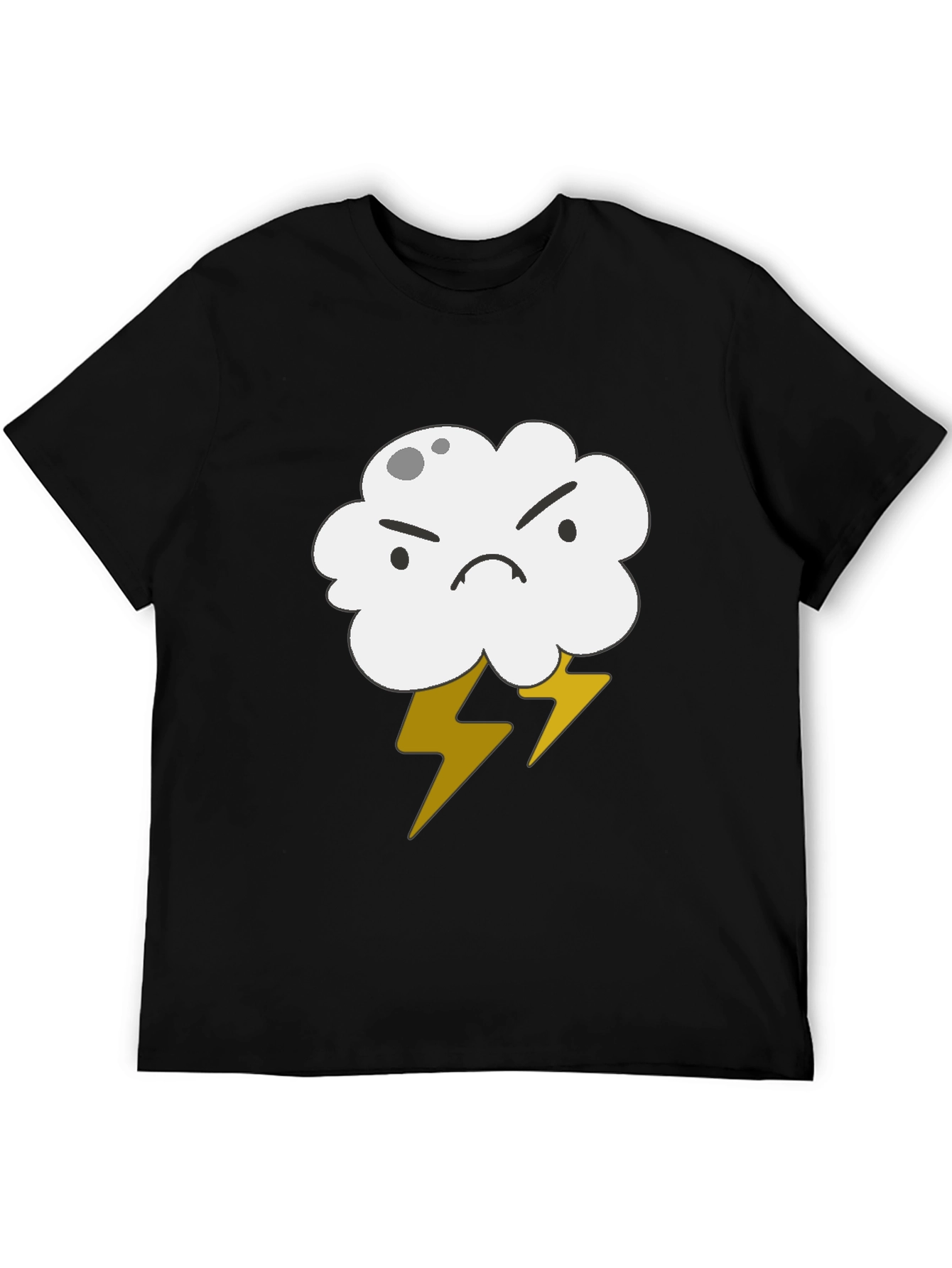 Angry Cloud Lightning Bolt Graphic Black T-Shirt