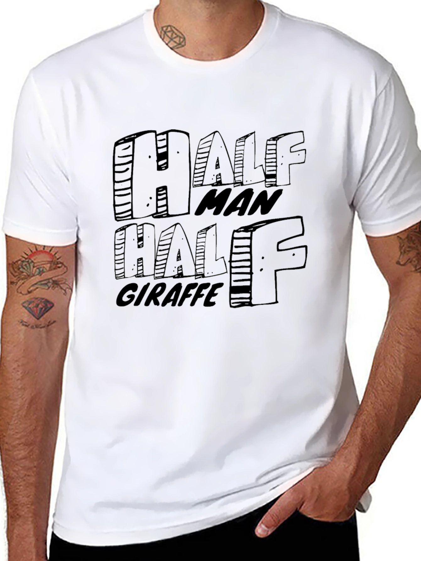 Half Man Half Giraffe Black Graphic T-Shirt