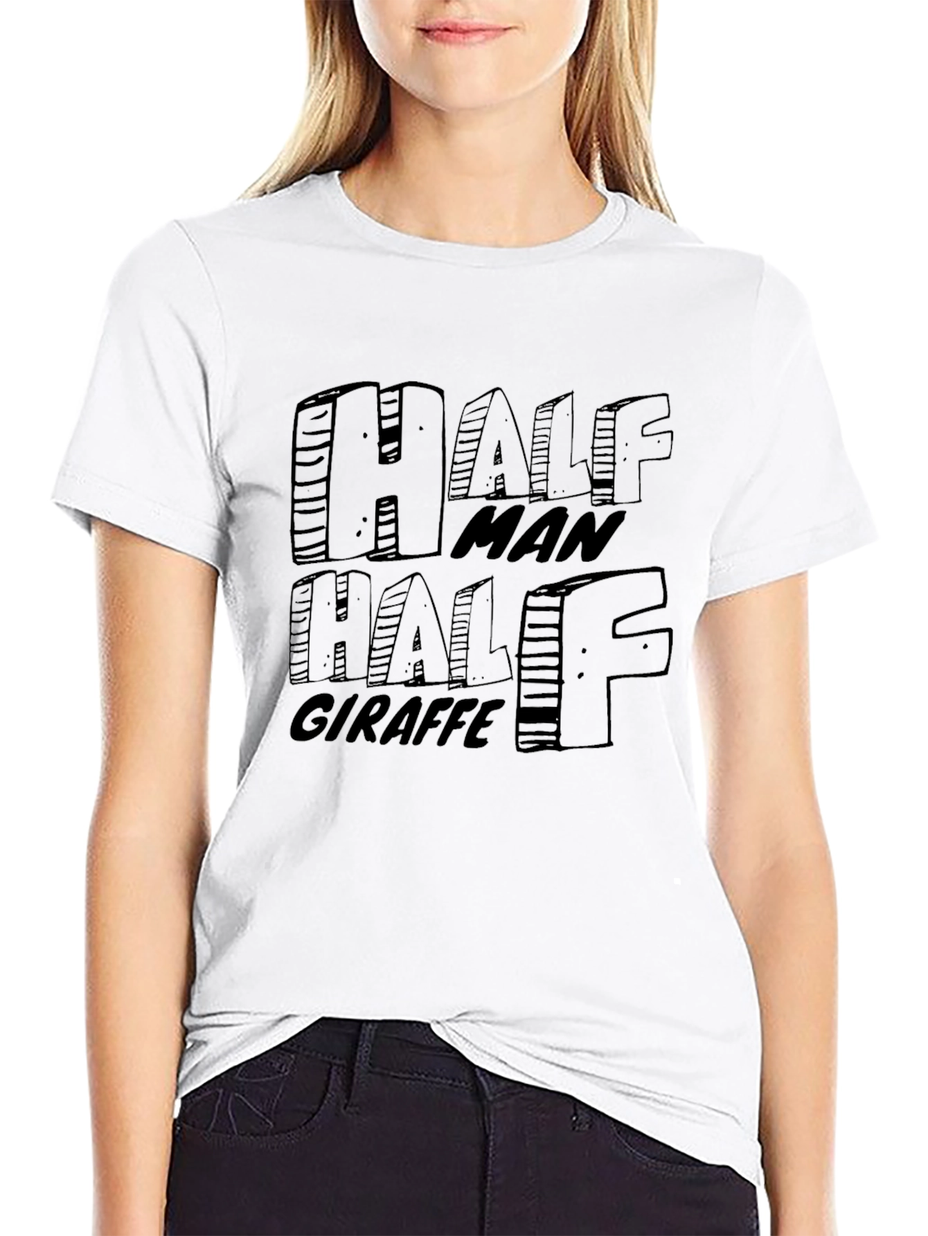Half Man Half Giraffe Black Graphic T-Shirt