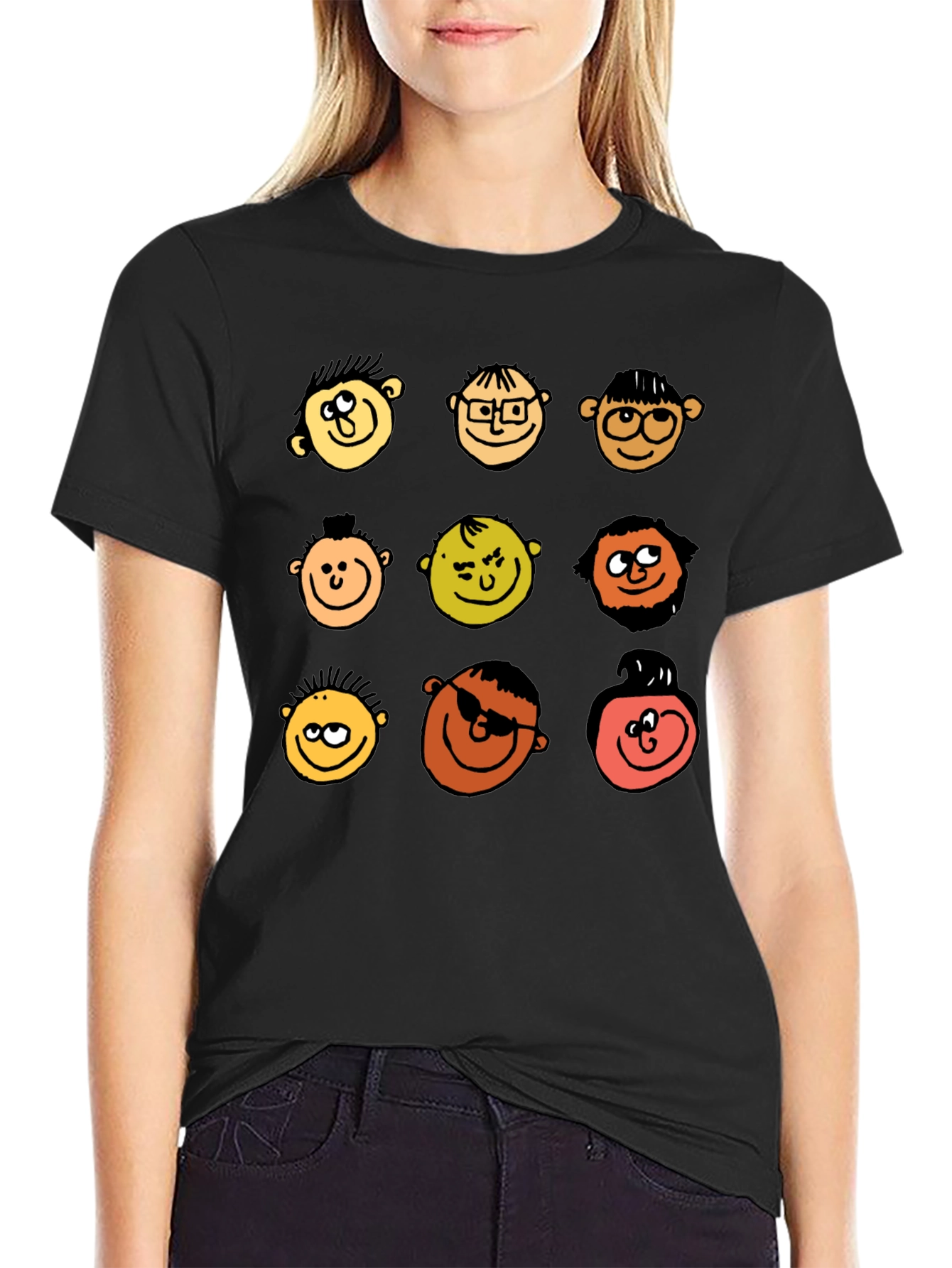 Cartoon Faces Graphic T-Shirt