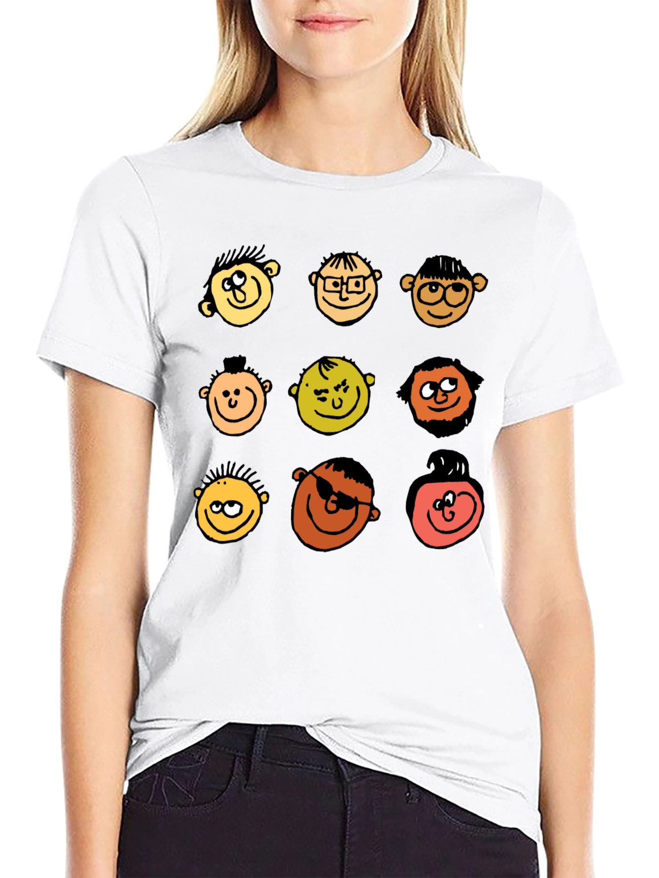 Cartoon Faces Graphic T-Shirt