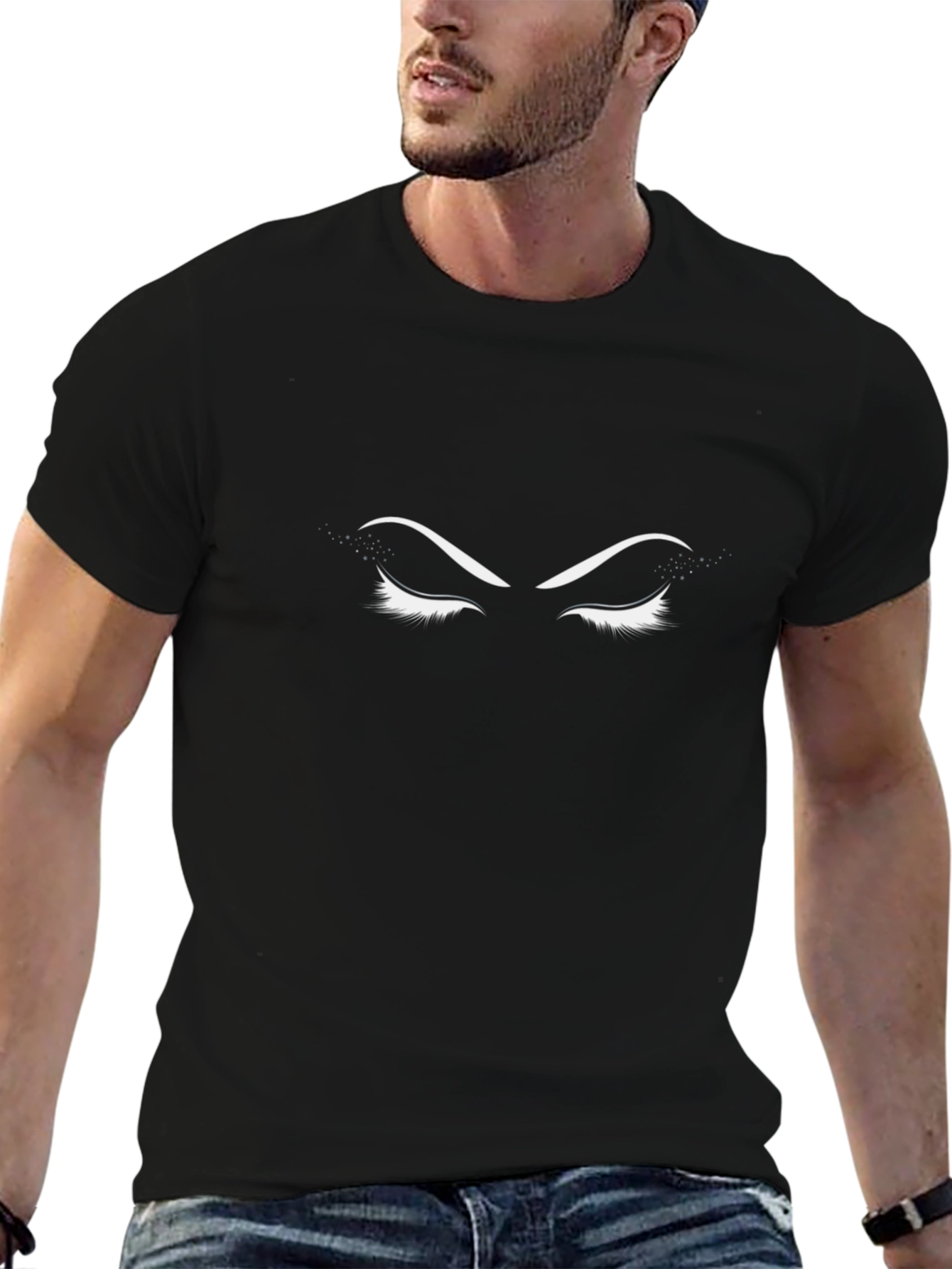 Mysterious Eyes Graphic Tee - Black Cotton T-Shirt