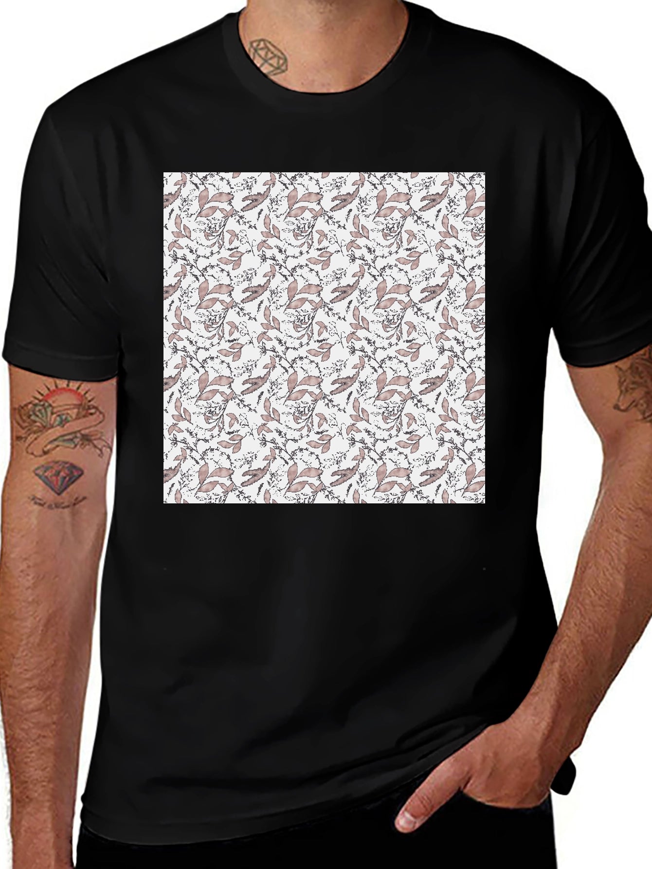 Elegant Floral Print Black T-Shirt