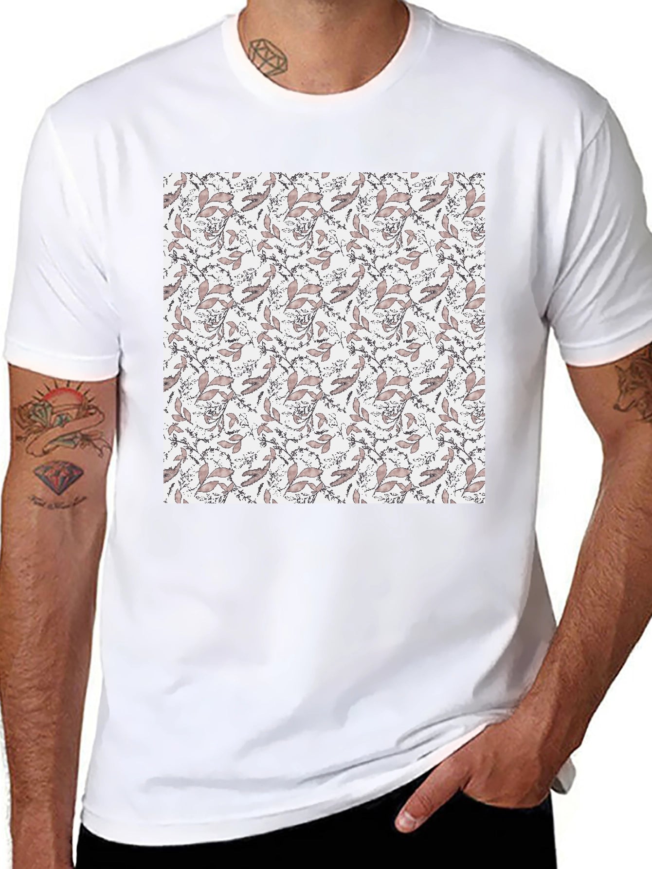 Elegant Floral Print Black T-Shirt