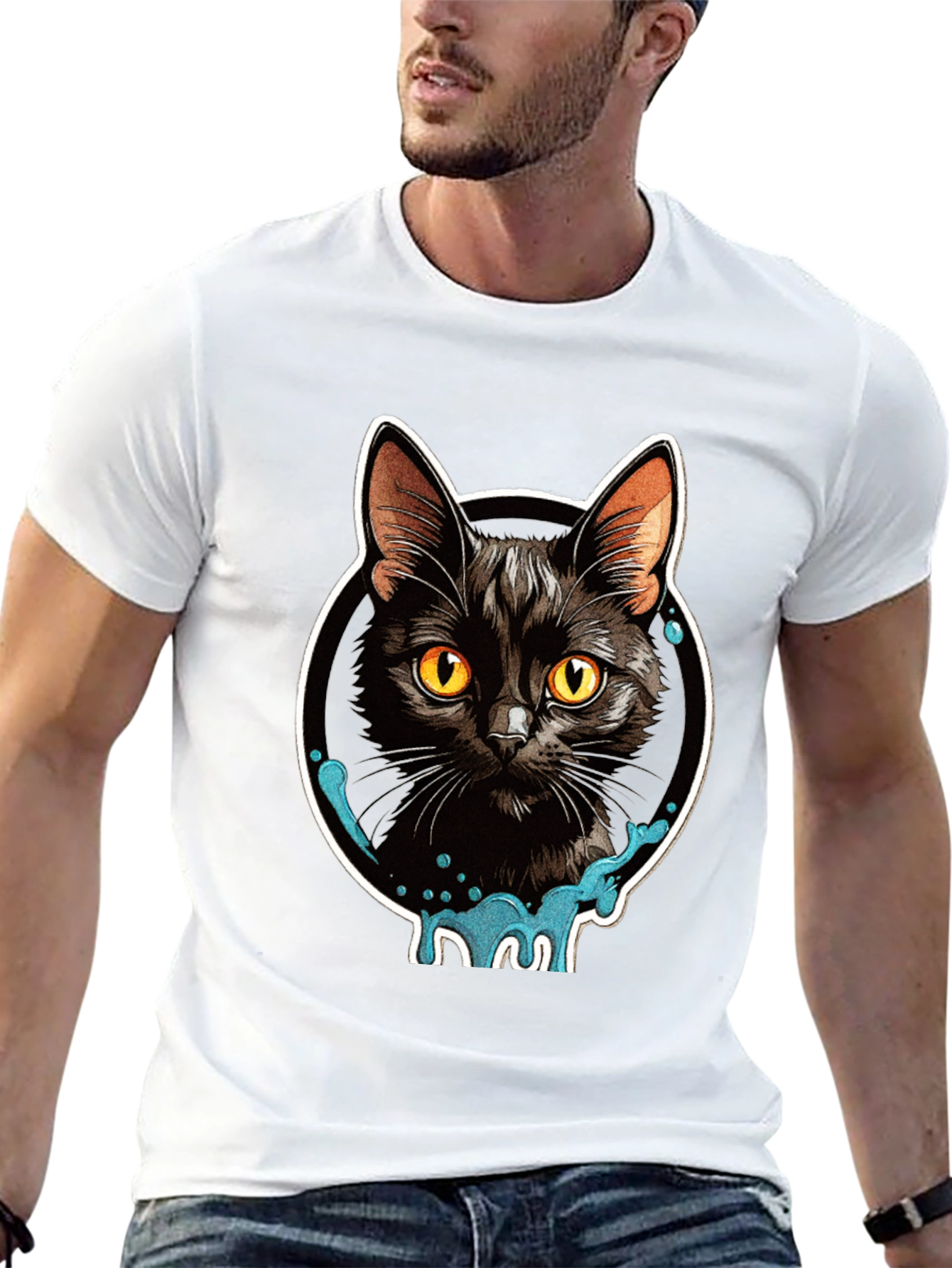 Black Cat Graphic T-Shirt - Mens Casual Tee