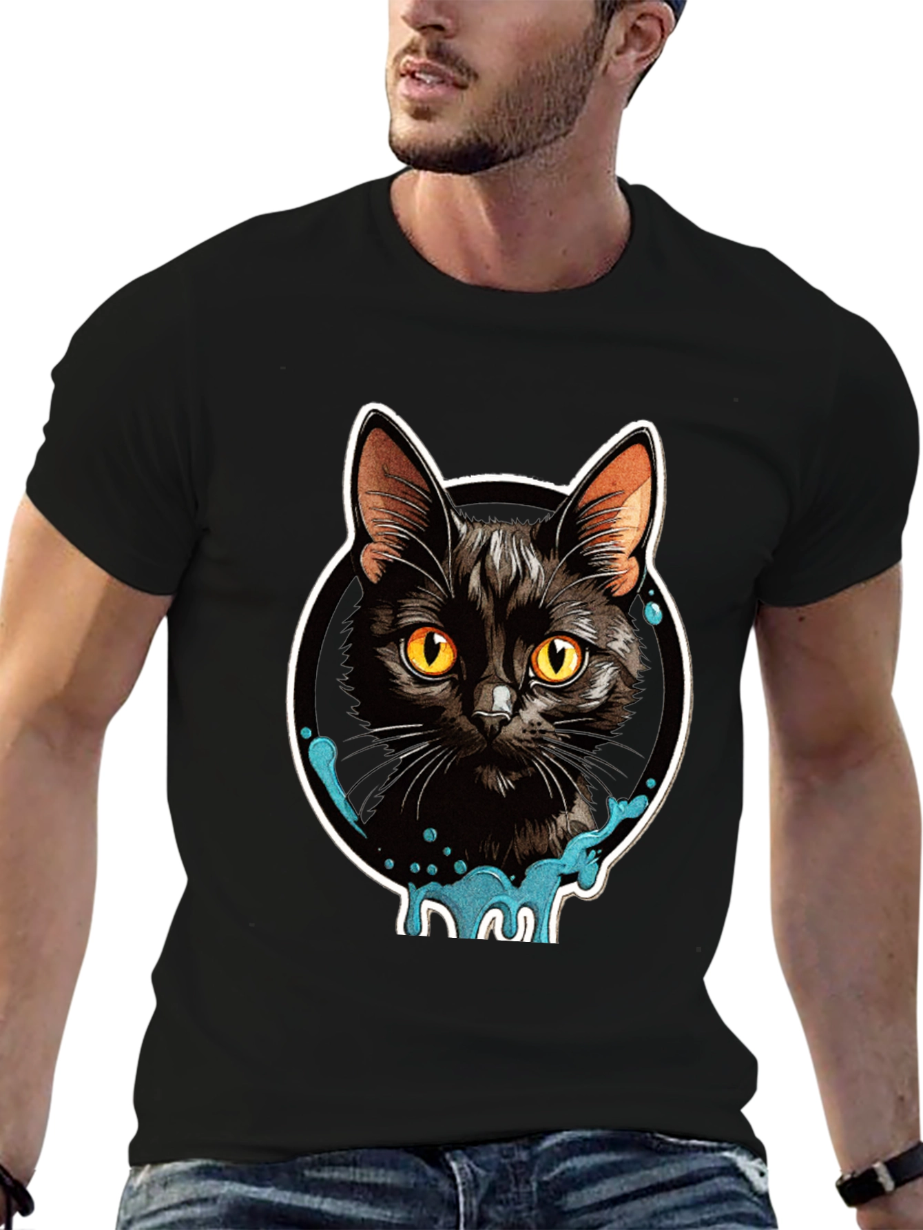 Black Cat Graphic T-Shirt - Mens Casual Tee
