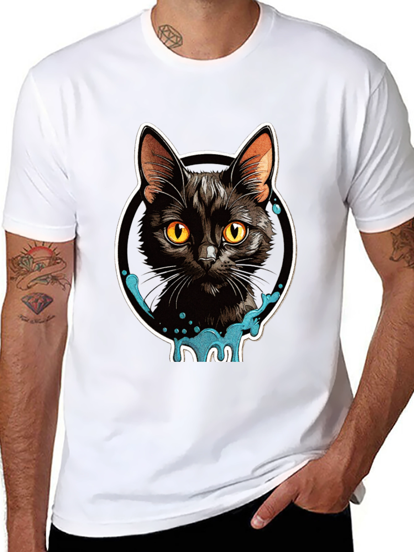 Black Cat Graphic T-Shirt - Mens Casual Tee
