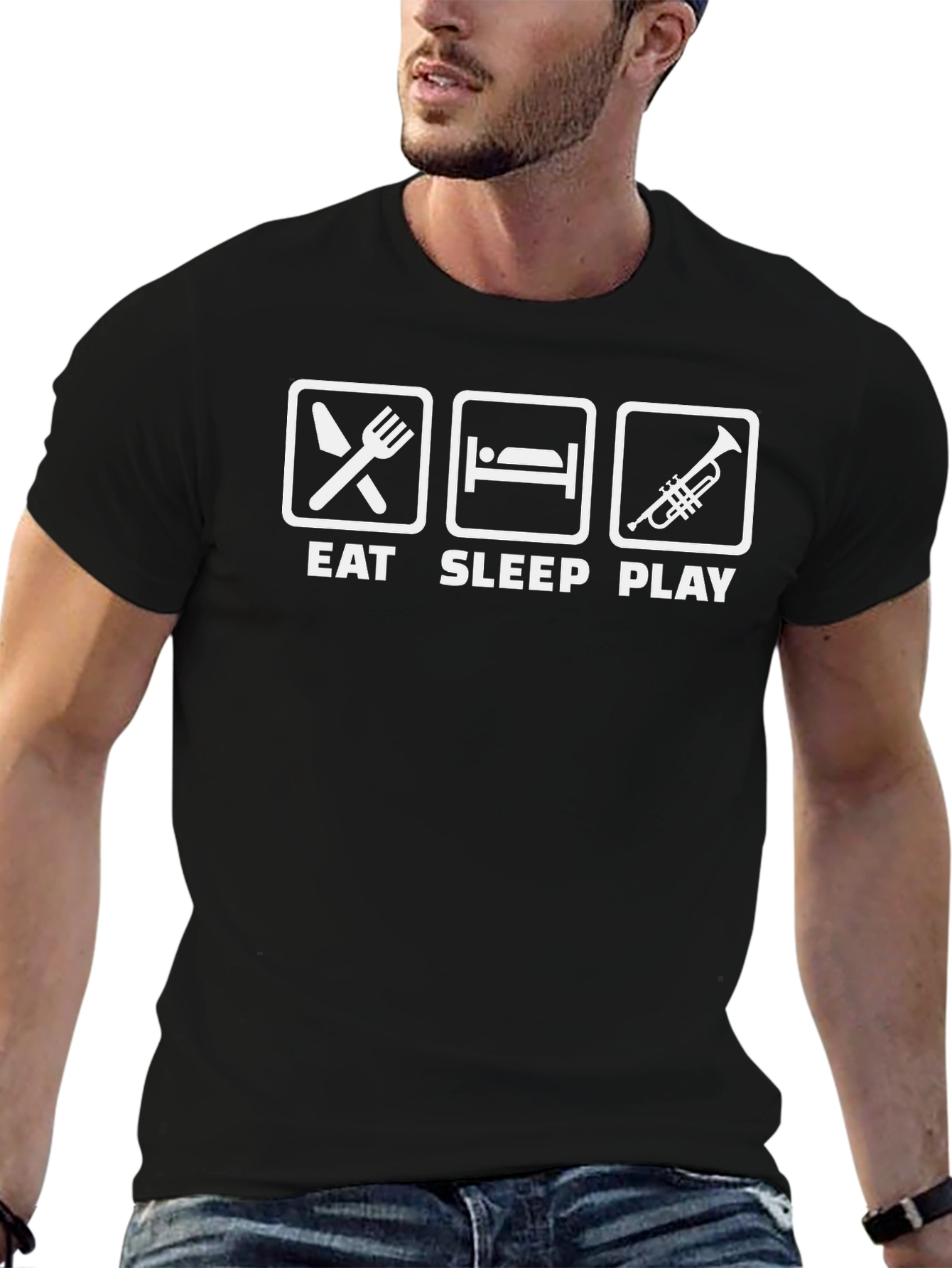 Eat Sleep Play Trumpet Black Graphic T-Shirt