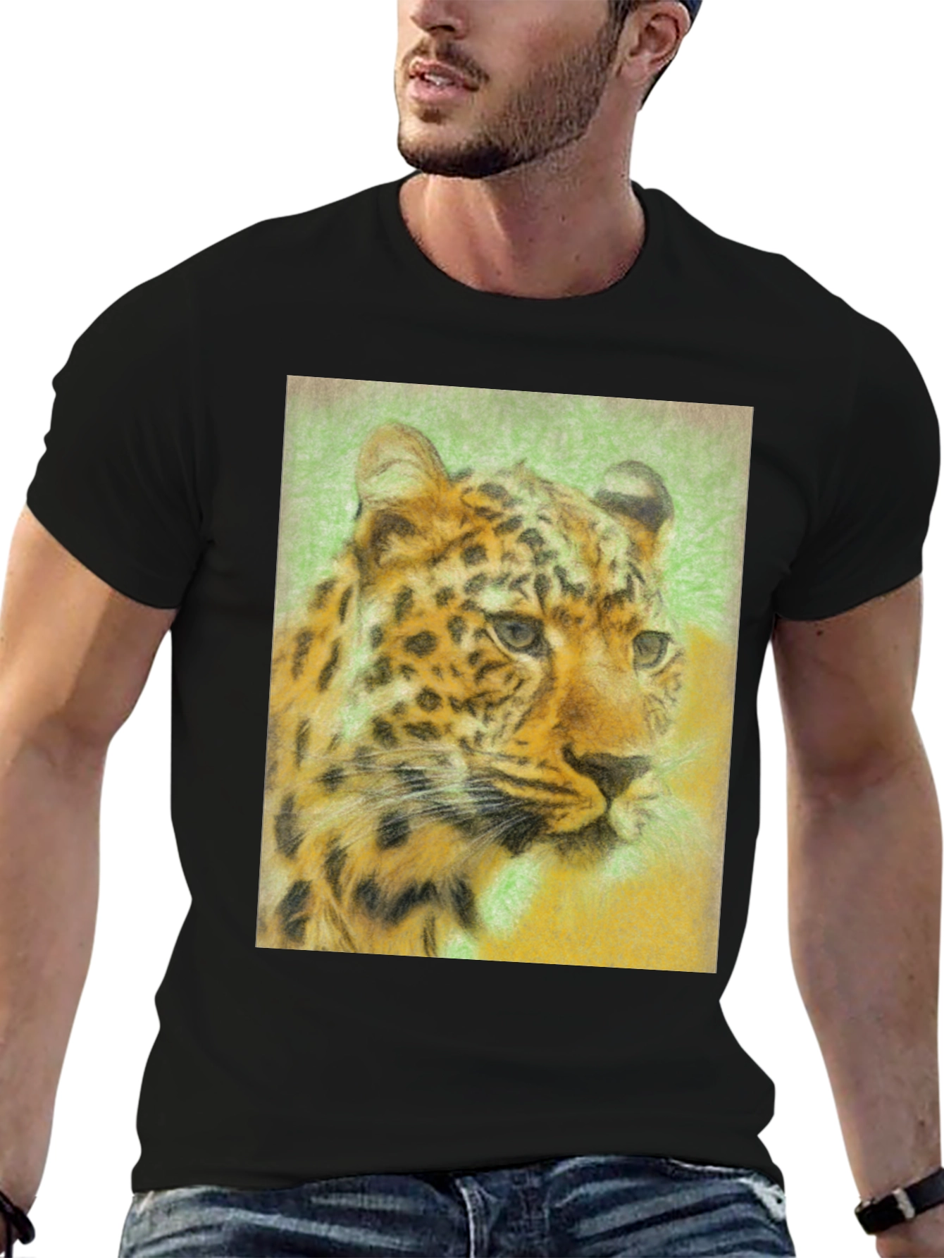 Leopard Graphic Print Black T-Shirt