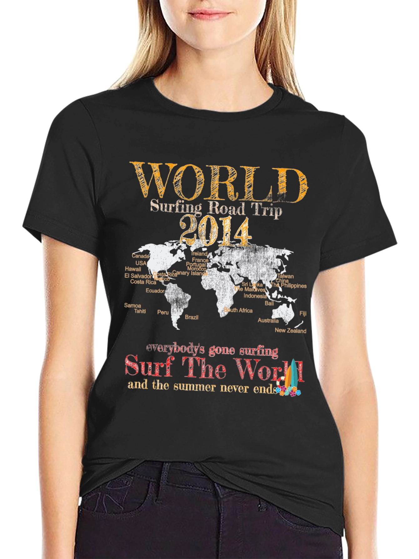 World Surfing Road Trip 2014 Black T-Shirt