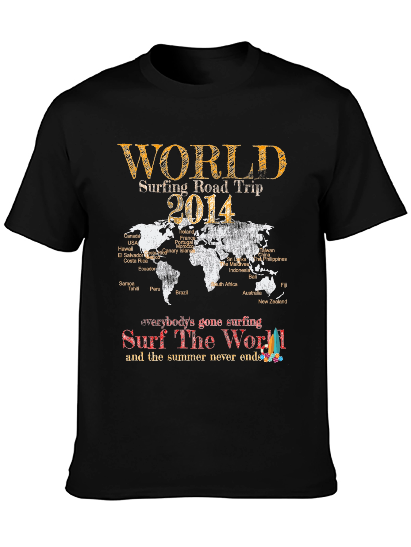 World Surfing Road Trip 2014 Black T-Shirt