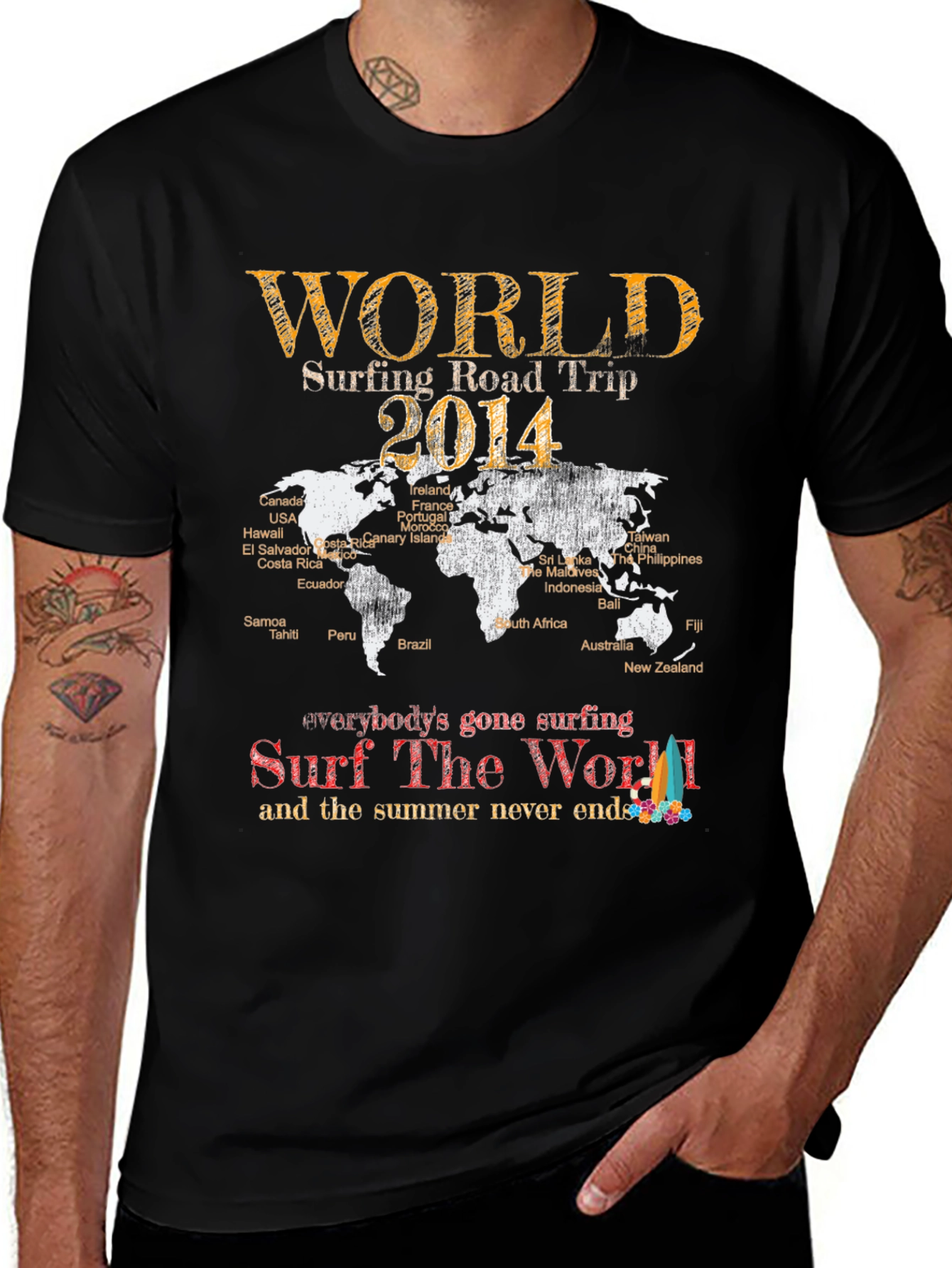 World Surfing Road Trip 2014 Black T-Shirt