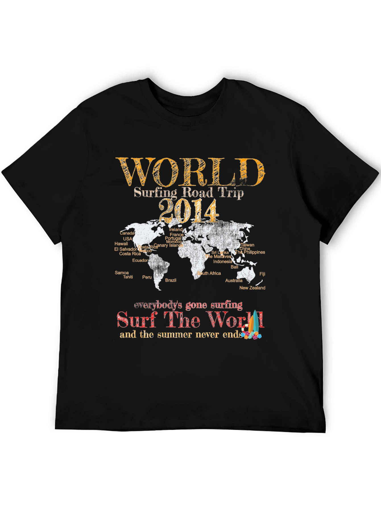 World Surfing Road Trip 2014 Black T-Shirt
