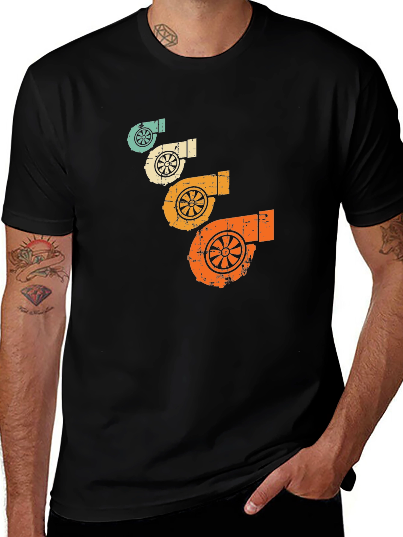 Retro Turbo Graphic Tee - Black Cotton T-Shirt