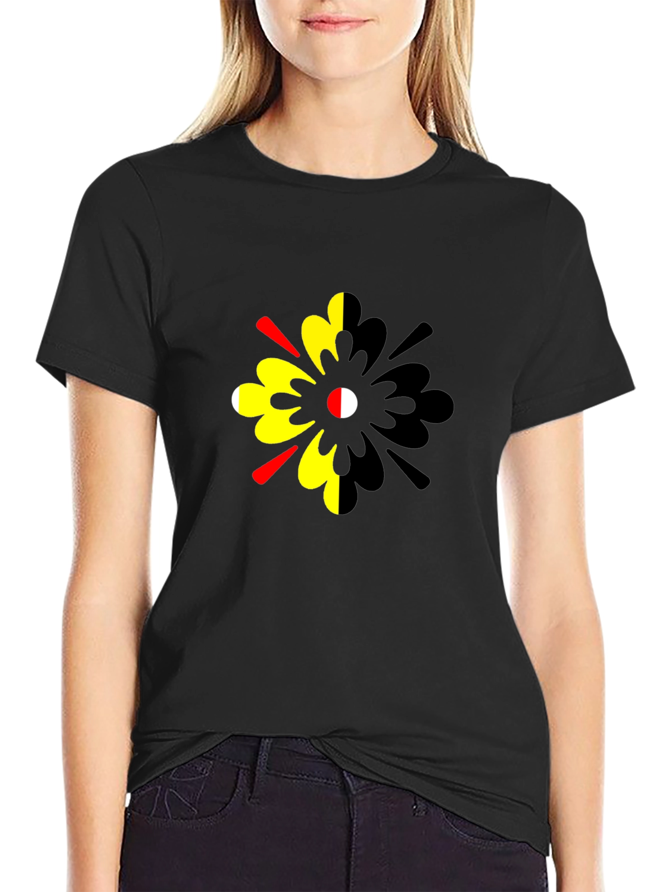 Abstract Floral Print Mens Black T-Shirt