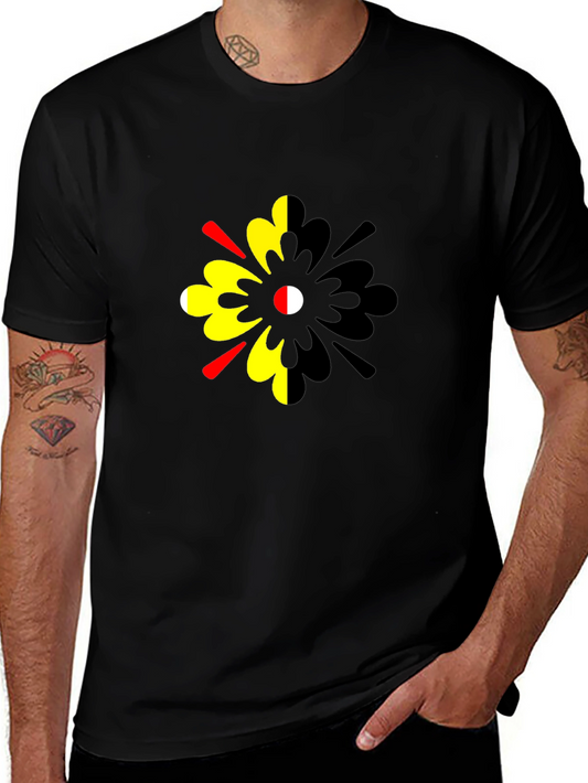 Abstract Floral Print Mens Black T-Shirt