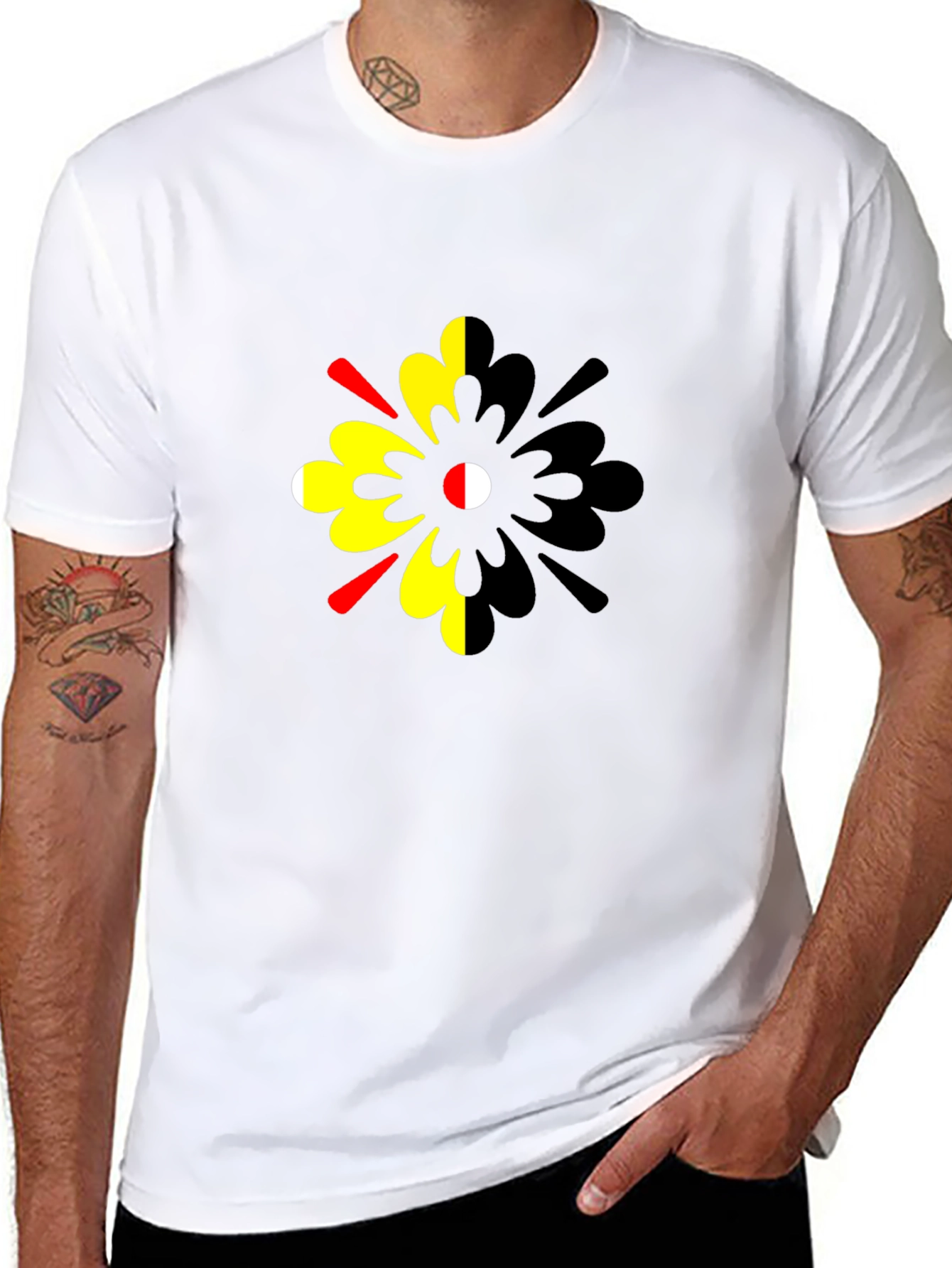 Abstract Floral Print Mens Black T-Shirt