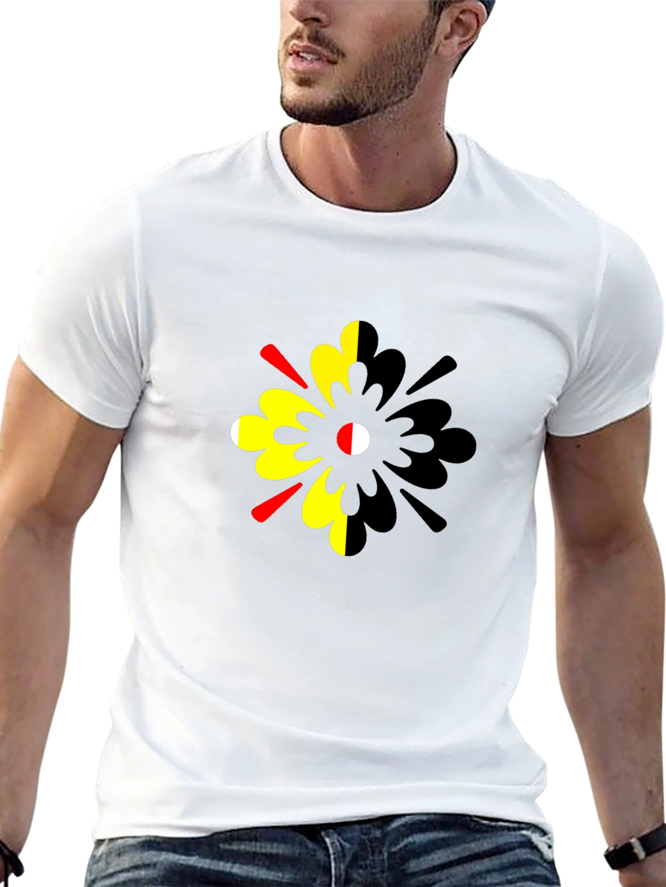 Abstract Floral Print Mens Black T-Shirt