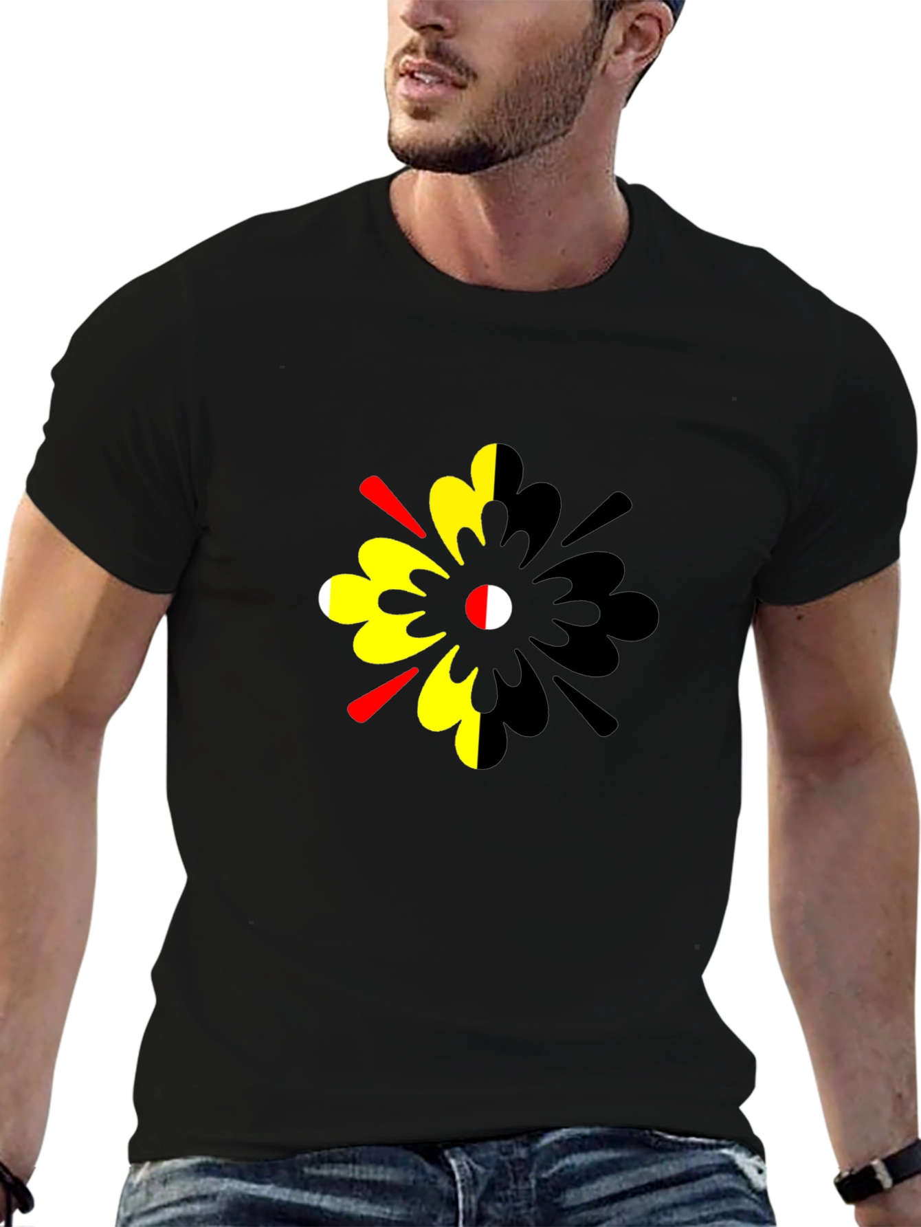 Abstract Floral Print Mens Black T-Shirt